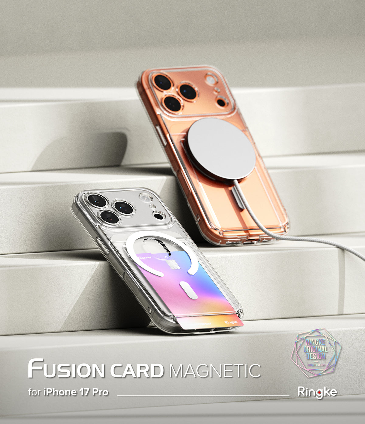 iPhone 17 Pro Case | Fusion Card Magnetic - Two phone cases with magnetic feature on a light background, featuring the brand 'Ringke'.