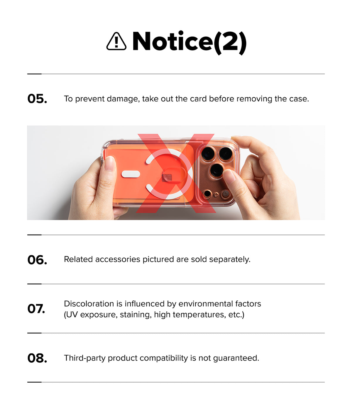 iPhone 17 Pro Case | Fusion Card Magnetic - Instructions for a phone case with a warning icon and text