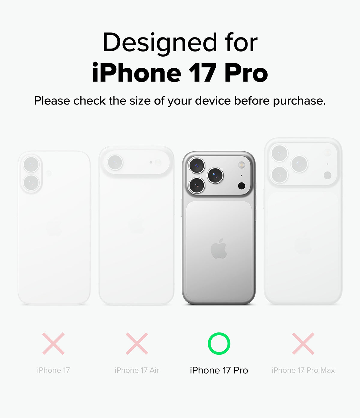 iPhone 17 Pro Case | Silicone Magnetic - Comparison chart showing iPhone 17 Pro is the only compatible model.