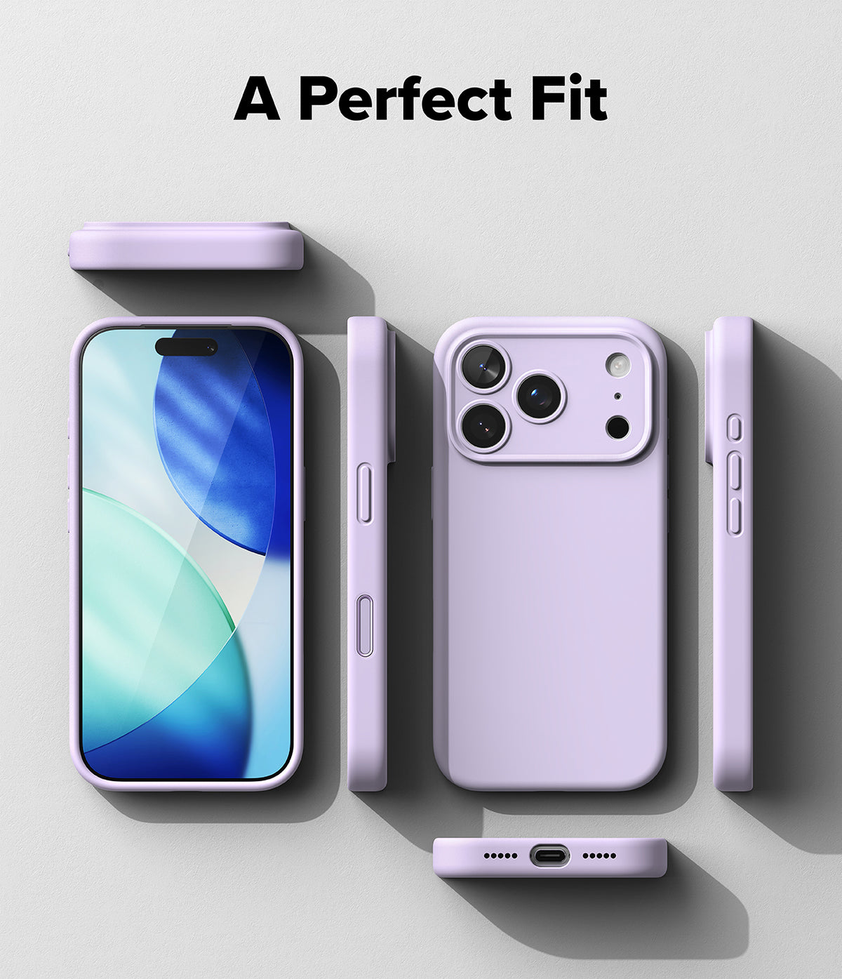 iPhone 17 Pro Case | Silicone Magnetic - Lavender silicone phone case shown from multiple angles against a gray background.