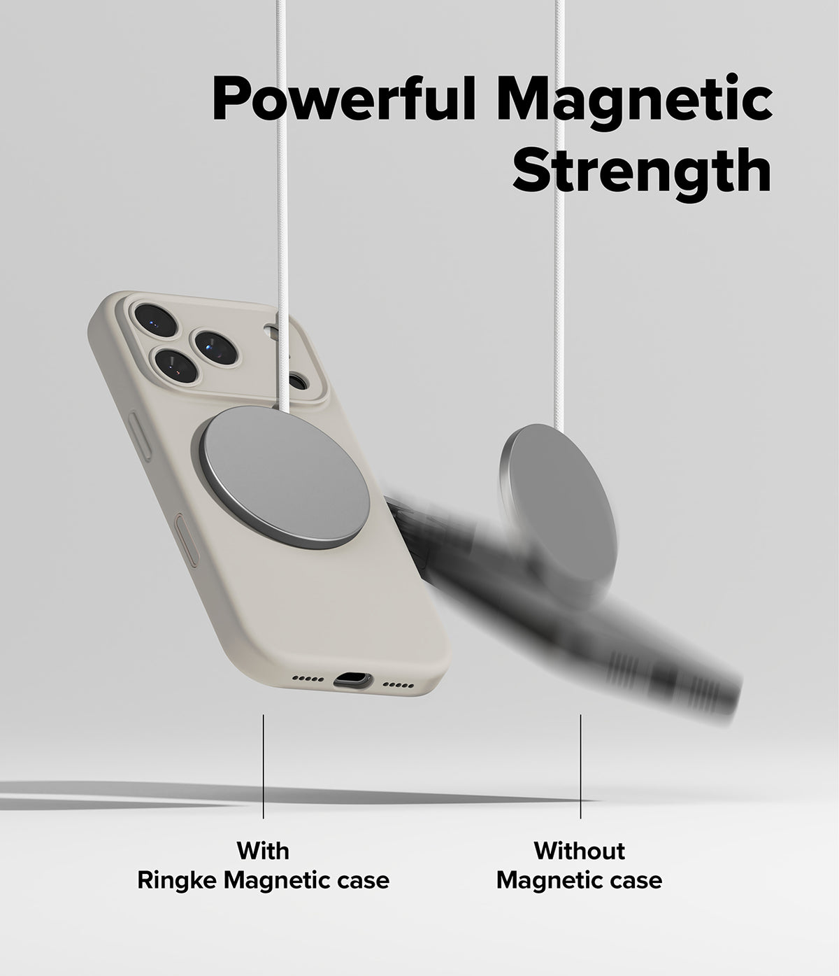 iPhone 17 Pro Case | Silicone Magnetic - A magnetic charger holds a cased phone securely while another falls away.