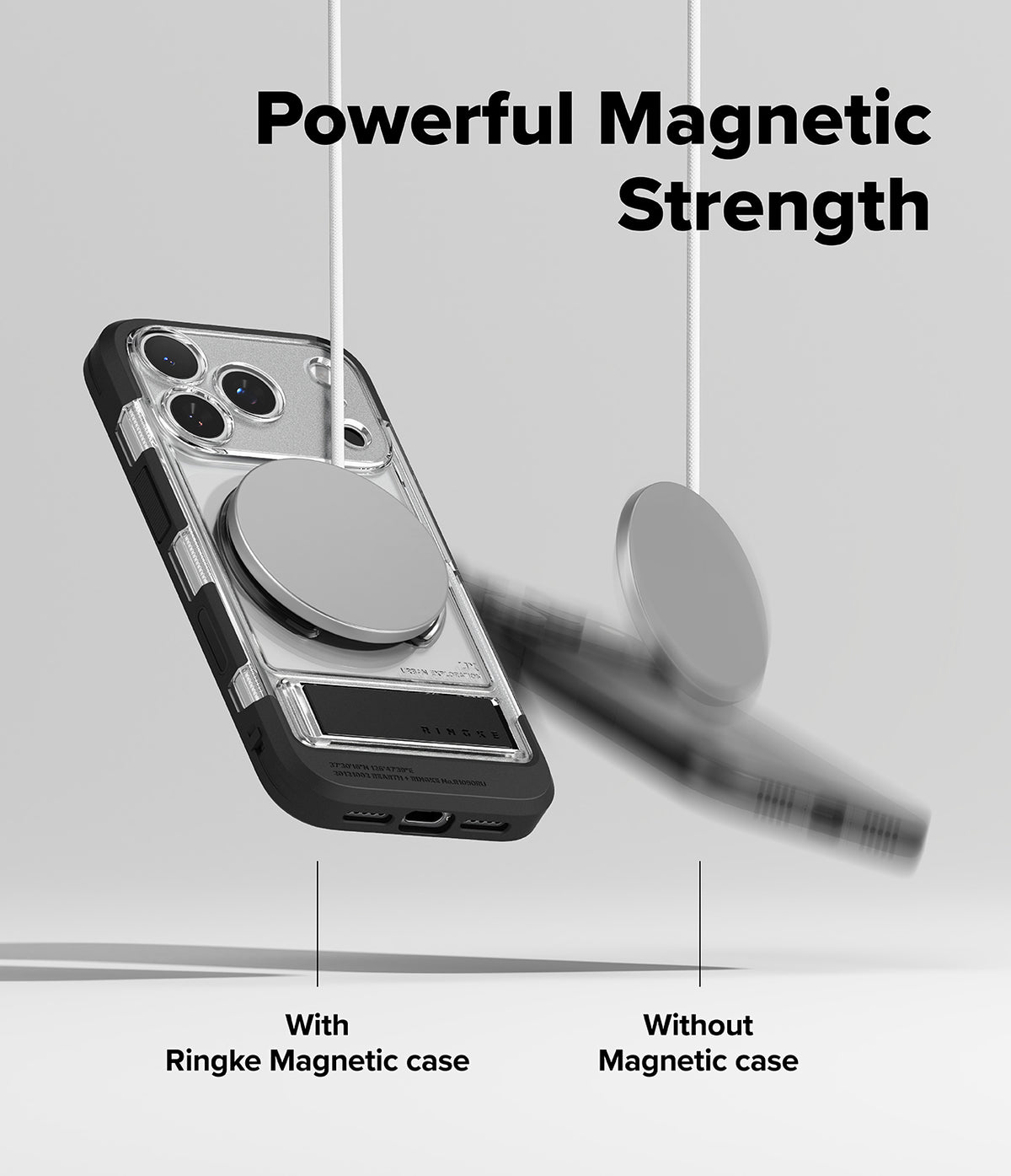 iPhone 17 Pro Case | UX Magnetic - A magnetic case holds a phone securely while a phone without it falls away.