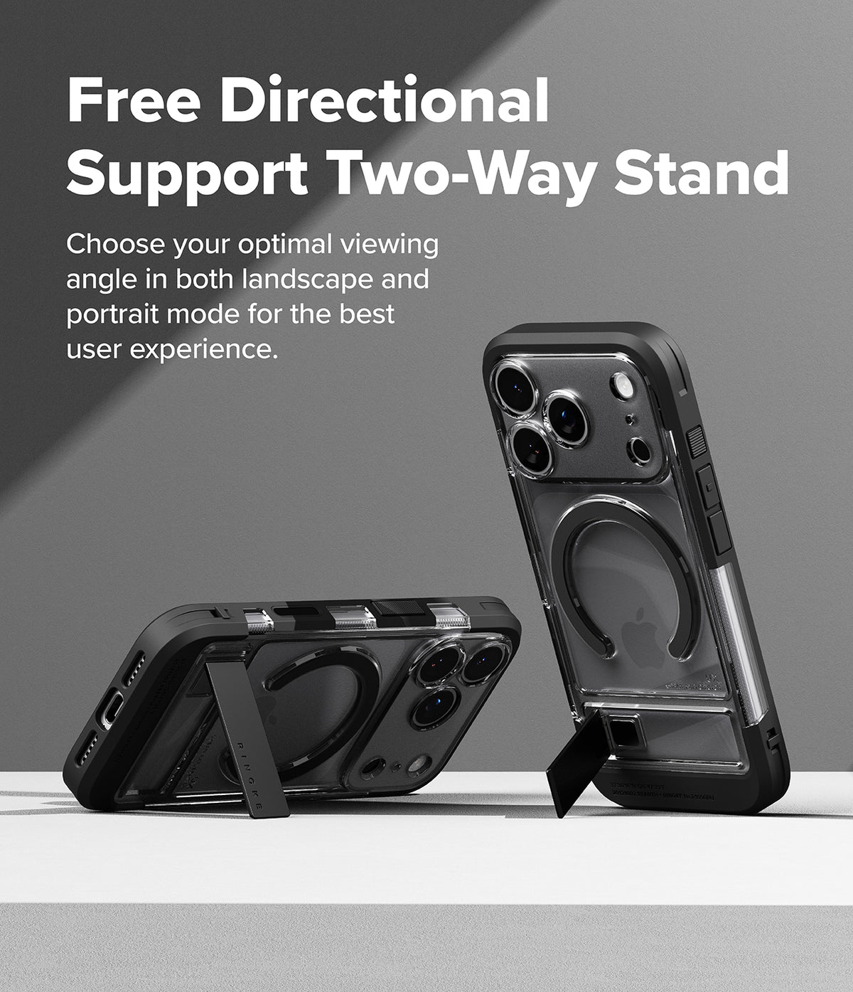 iPhone 17 Pro Case | UX Magnetic - Two phones with integrated kickstands displayed in landscape and portrait modes.