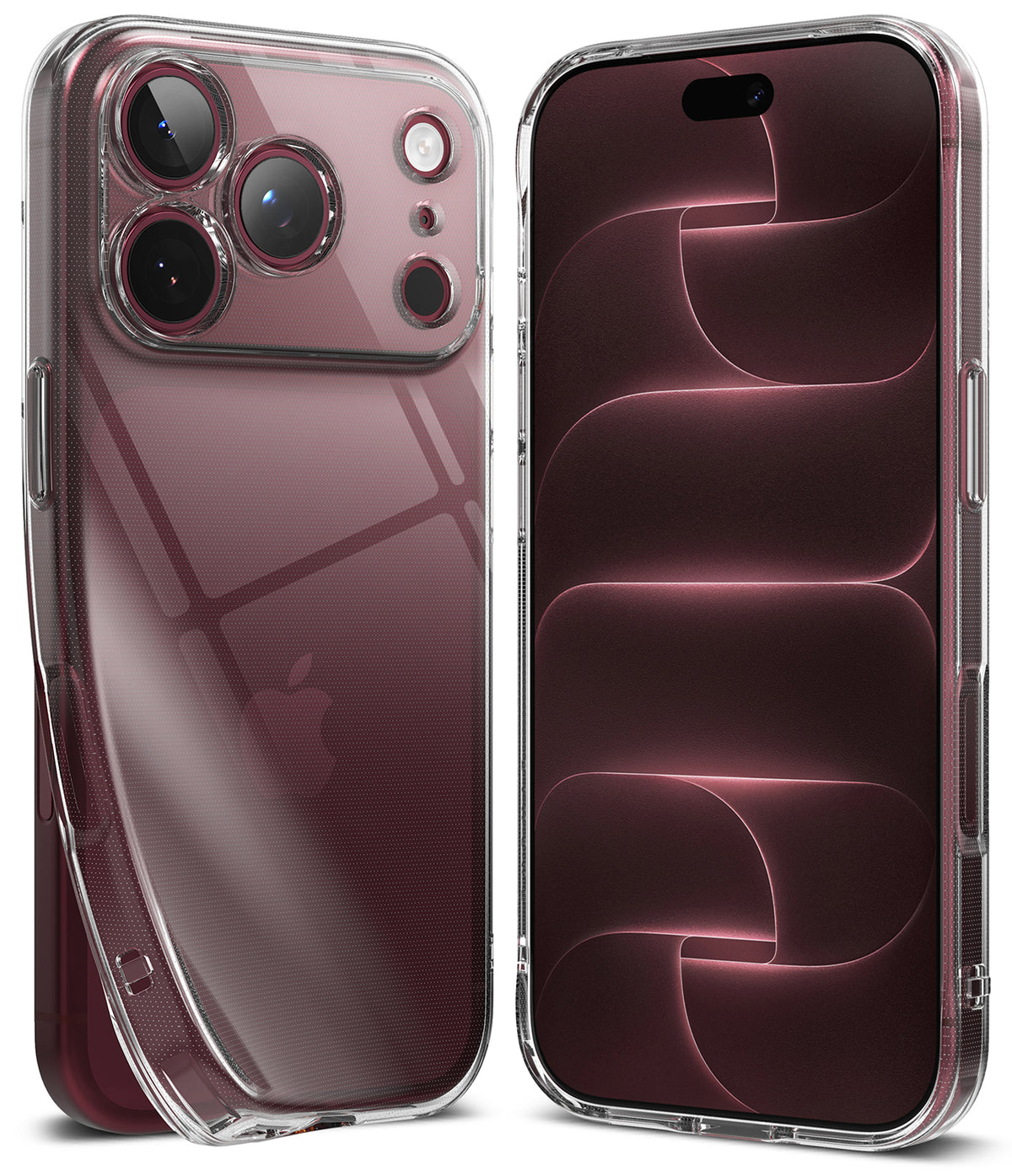 iPhone 18 Pro Max Case | Air - Two clear protective phone cases shown on iPhones, one from the back and one from the front, on a clean white background.