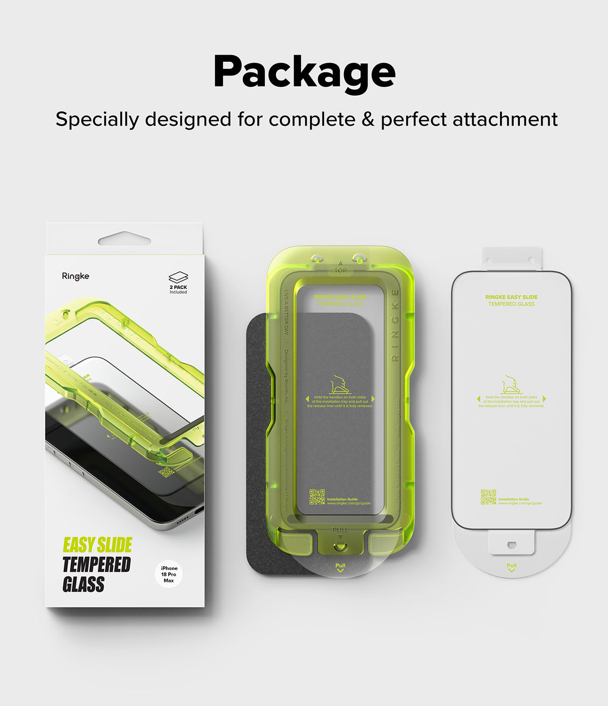 iPhone 18 Pro Max Screen Protector | Easy Slide Tempered Glass (2 Pack) - Phone screen protector packaging with accessories on a white background