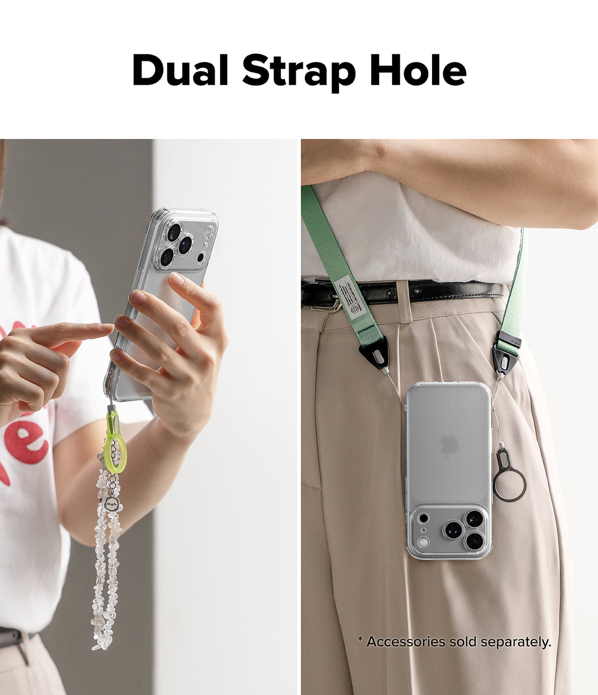 iPhone 18 Pro Max Case | Fusion Matte - Phone case with dual strap hole feature, held by a person and worn on a belt.