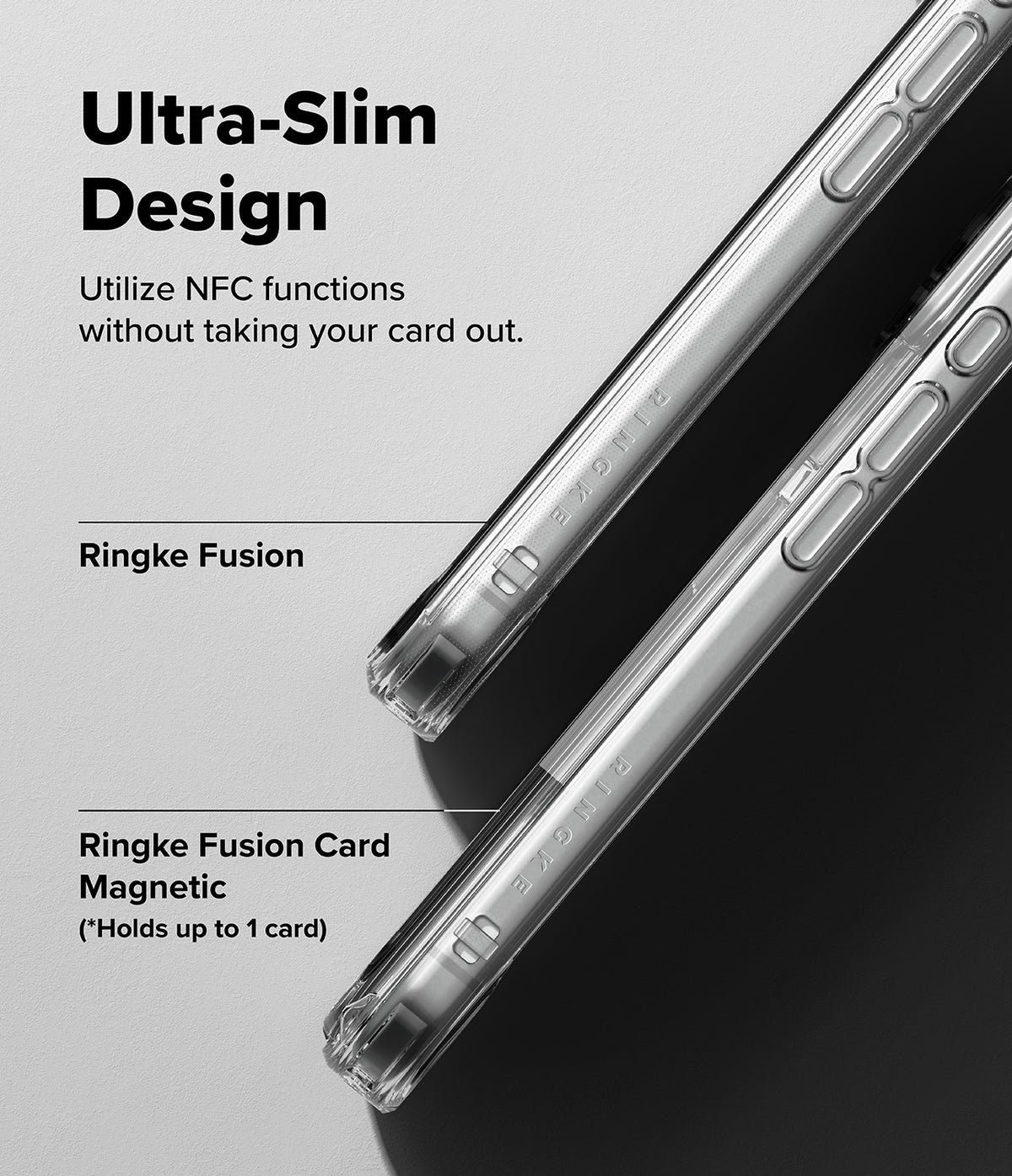 iPhone 18 Pro Case | Fusion Card Magnetic - Ultra-thin phone case with NFC functionality on a gray background