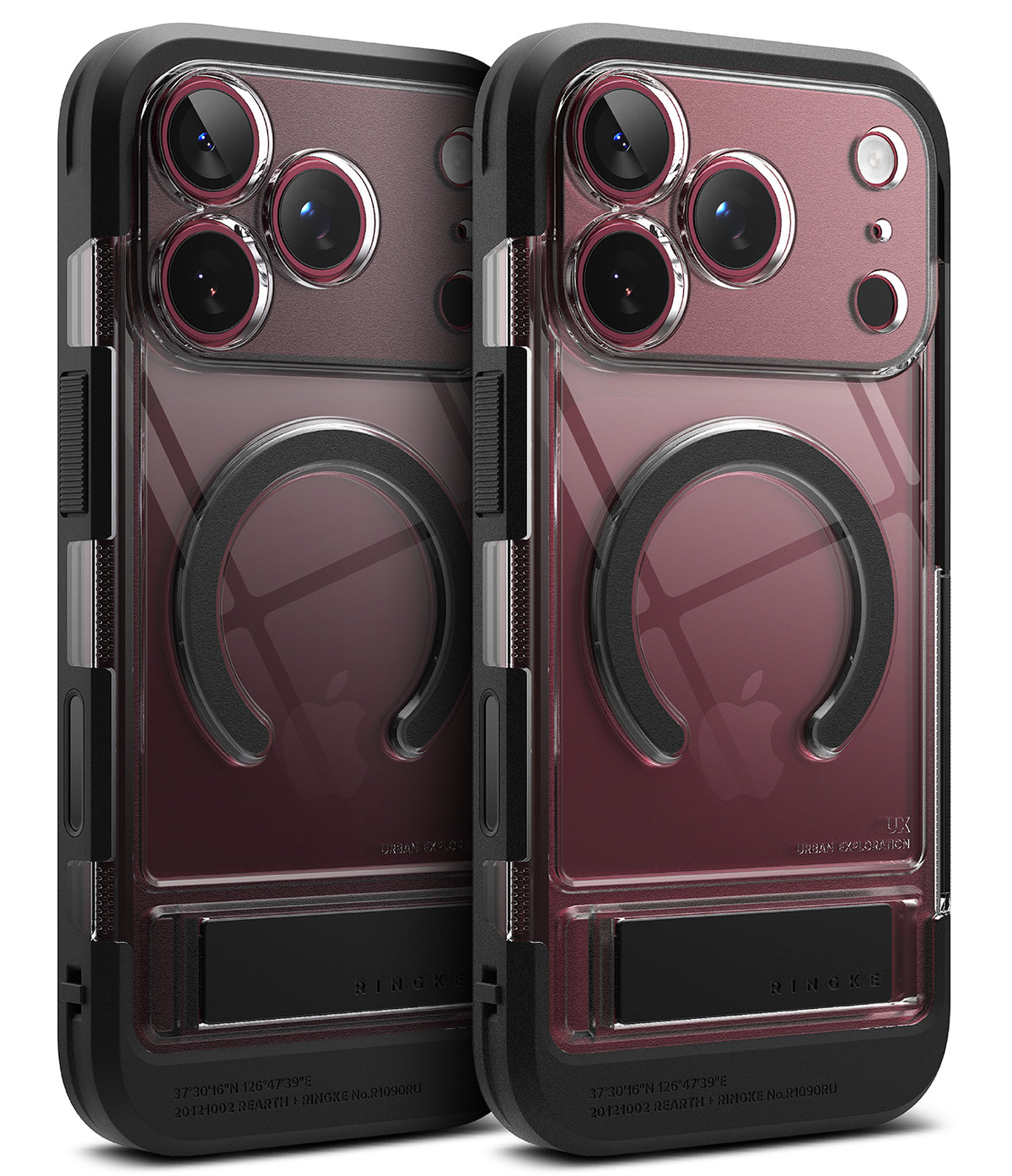 iPhone 18 Pro Case | UX Magnetic - Two views of a clear protective phone case with a black bumper and a circular MagSafe ring, shown on a white background.