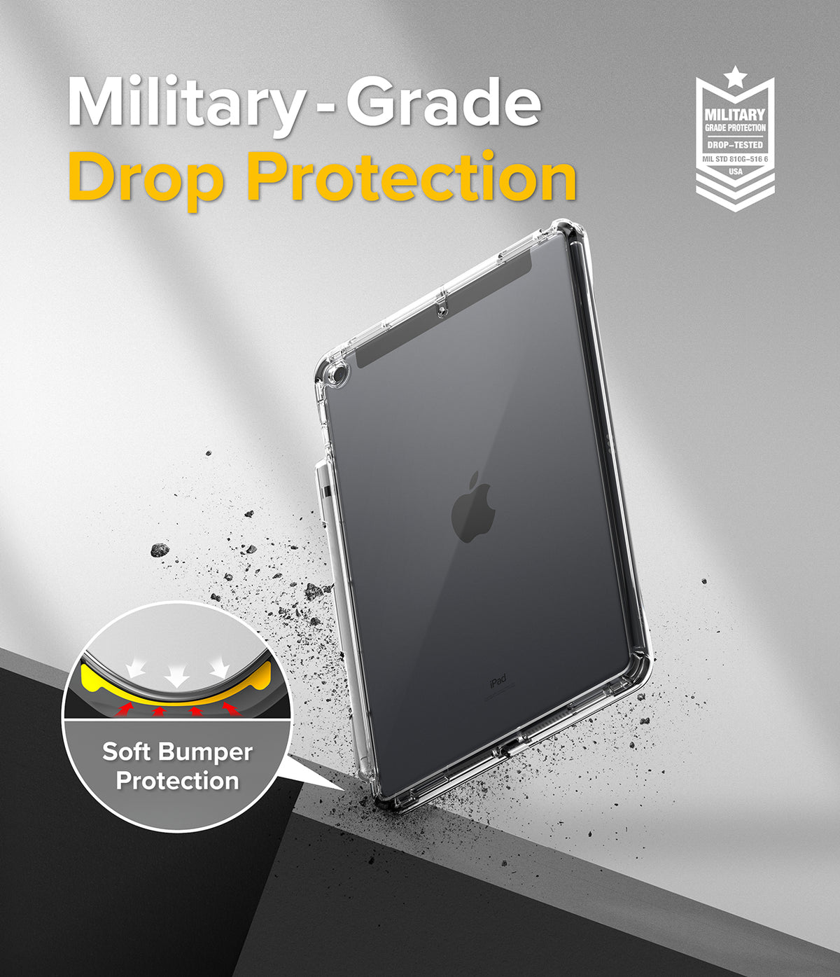 Fusion Plus | iPad - Clear iPad case with military-grade drop protection and a highlighted soft bumper feature.