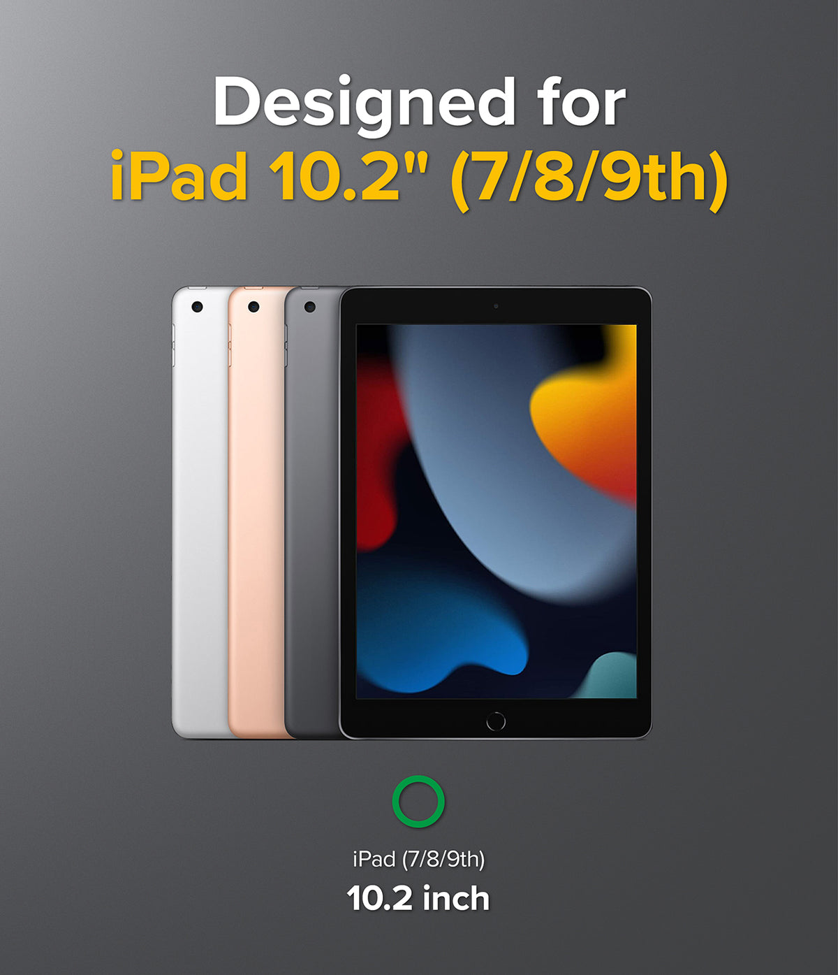 Fusion Plus | iPad - Three iPads in silver, gold, and space gray arranged behind one facing forward on a dark background.