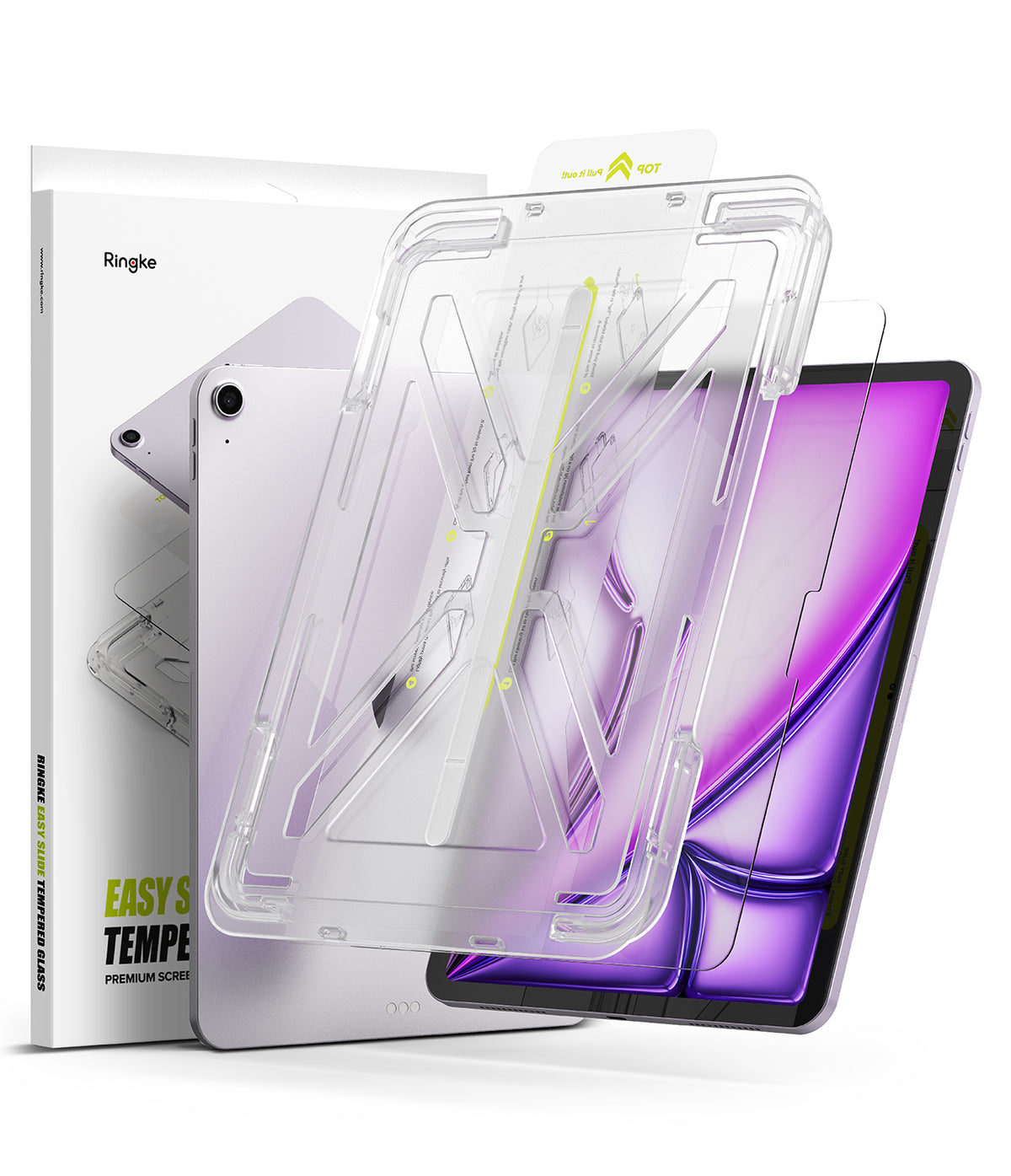 Easy Slide Tempered Glass | iPad - iPad screen protector with an easy-install alignment frame and retail packaging.