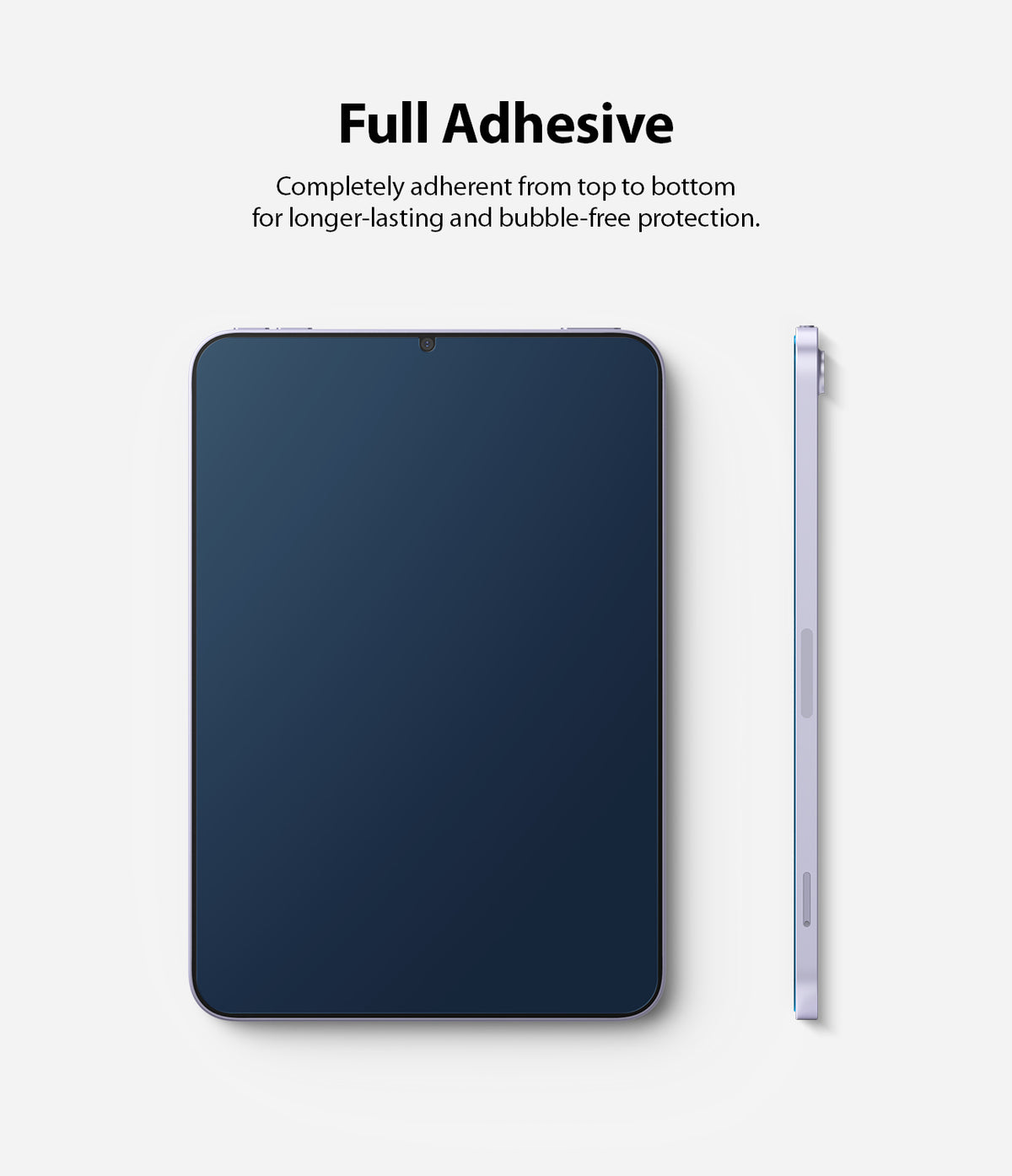 Tempered Glass | iPad - Front and side views of a tablet with a full-adhesive screen protector applied.