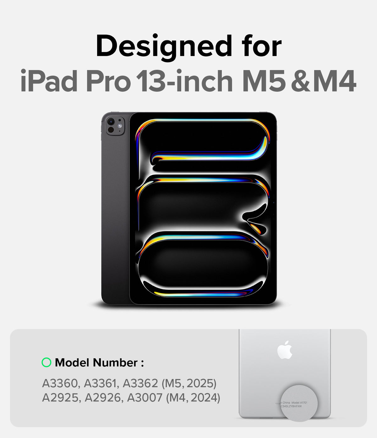 Easy Slide Tempered Glass | iPad - iPad Pro 13-inch with abstract screen art and a list of compatible model numbers.