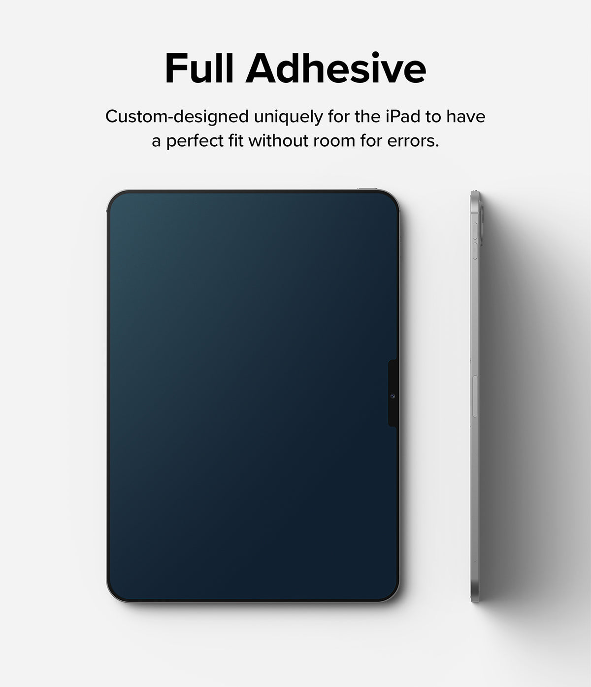 Easy Slide Tempered Glass | iPad - Front and side views of an iPad with a full-adhesive screen protector applied.