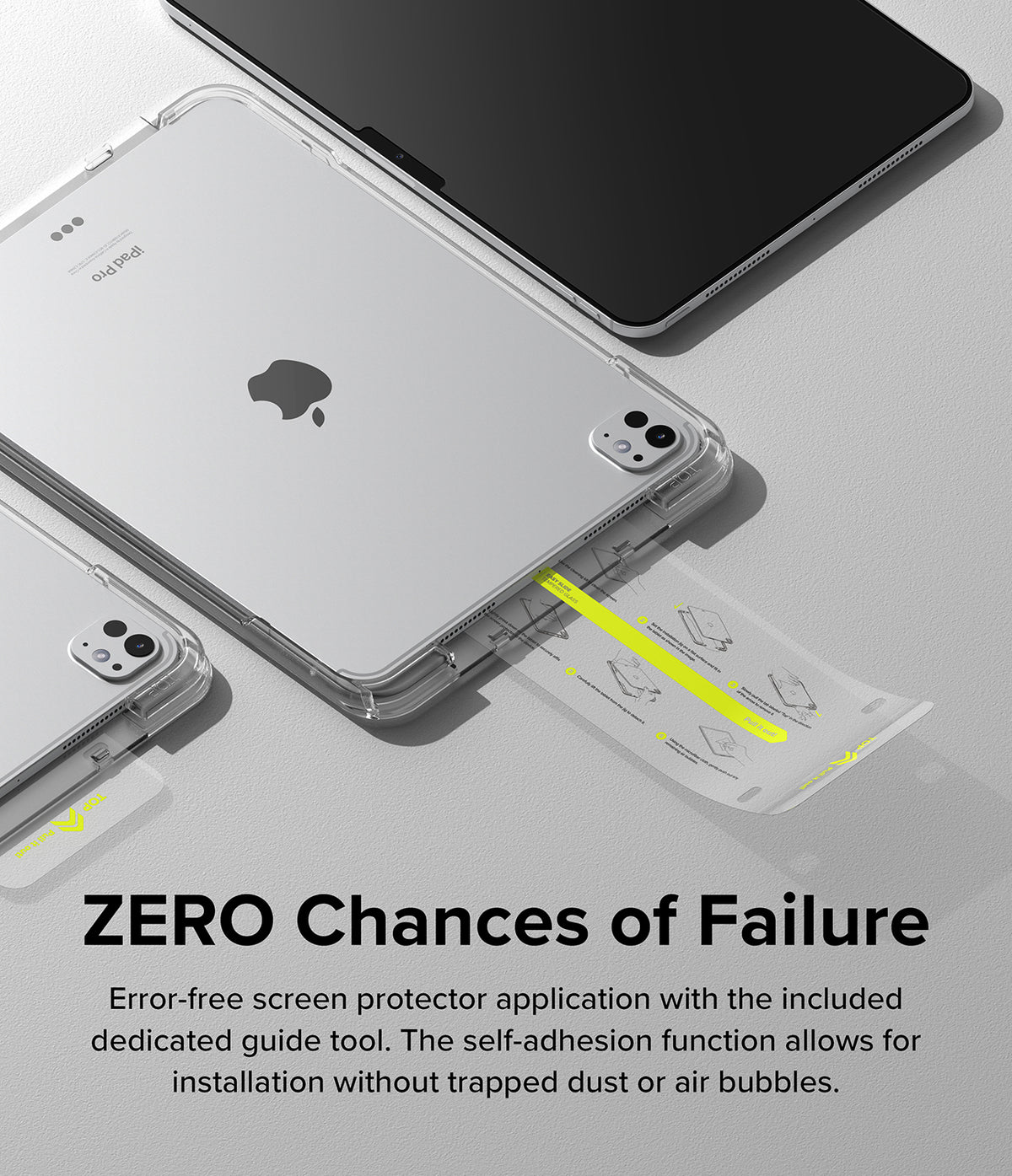 Easy Slide Tempered Glass | iPad - iPad with an installation guide tool for applying a screen protector.