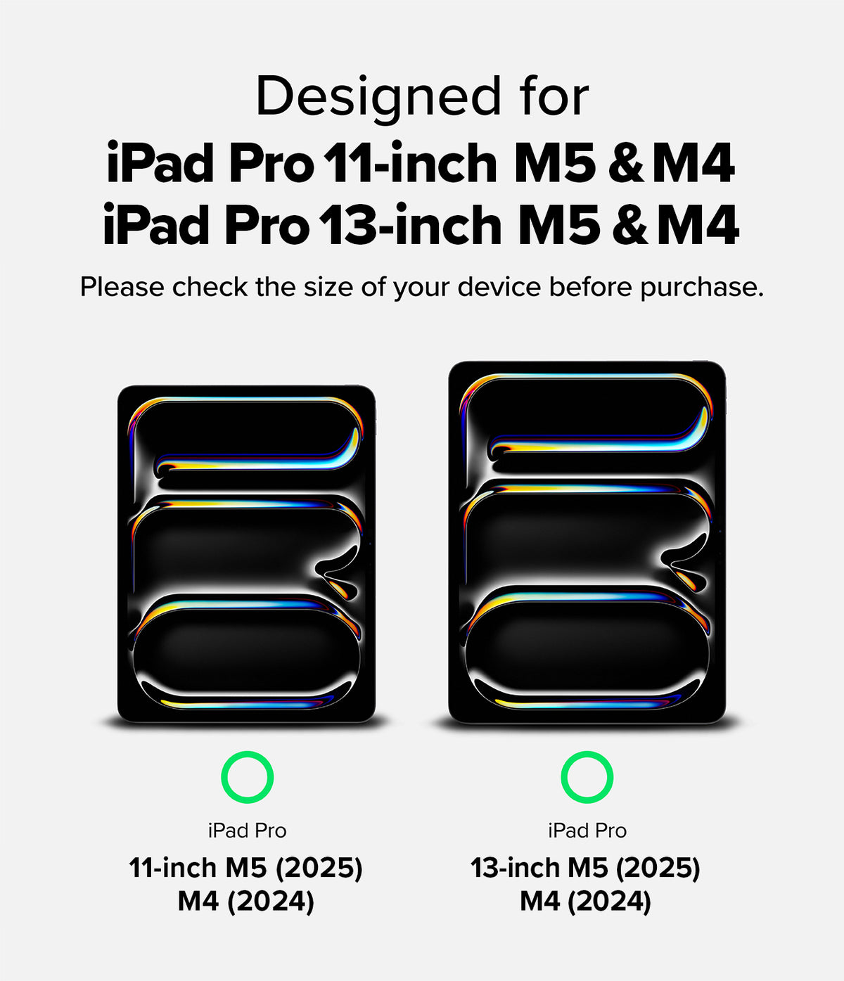 Camera Glass | iPad - Compatibility guide for iPad Pro 11-inch and 13-inch M4/M5 models showing two camera lens protectors.