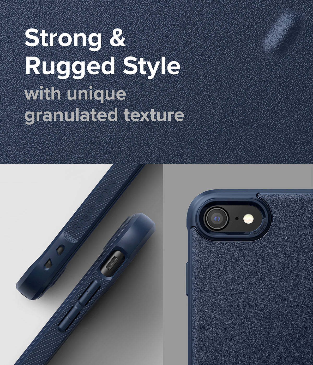 iPhone SE 2022 5G / SE 2020 / 8 / 7 Case | Onyx - Navy blue phone case with a rugged, granulated texture and camera cutout.