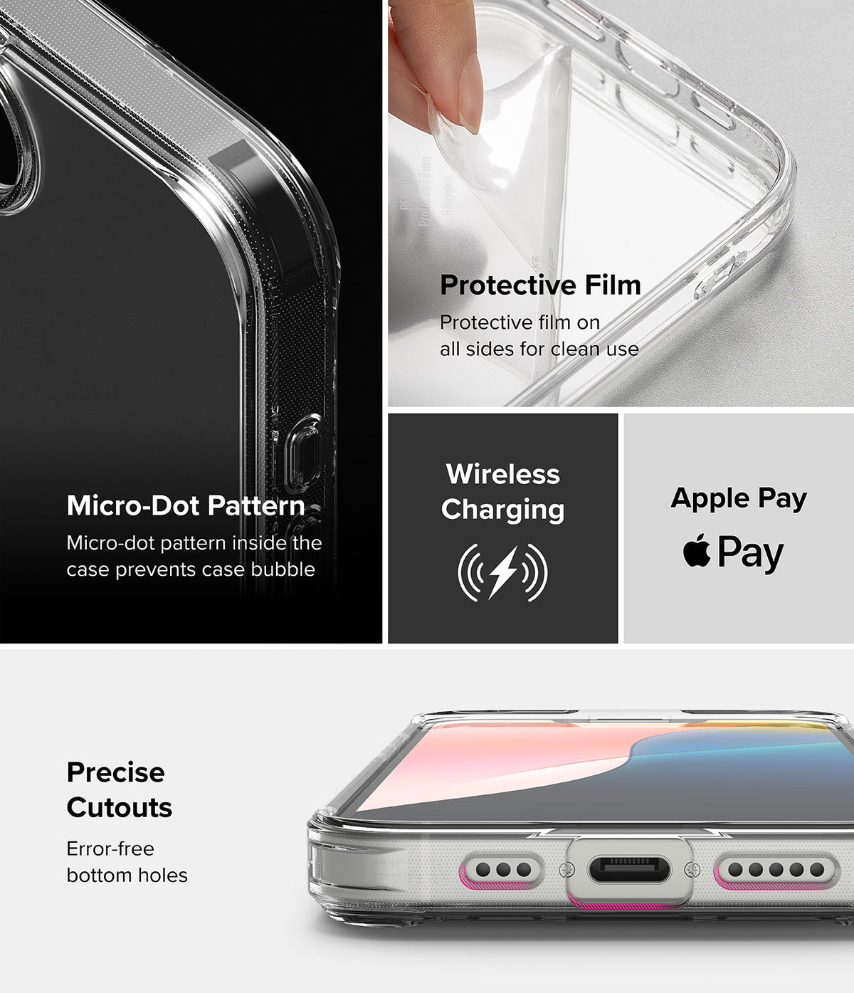 iPhone 17e Case | Fusion Matte - Clear phone case features, micro-dot pattern, protective film, wireless charging, and precise cutouts.
