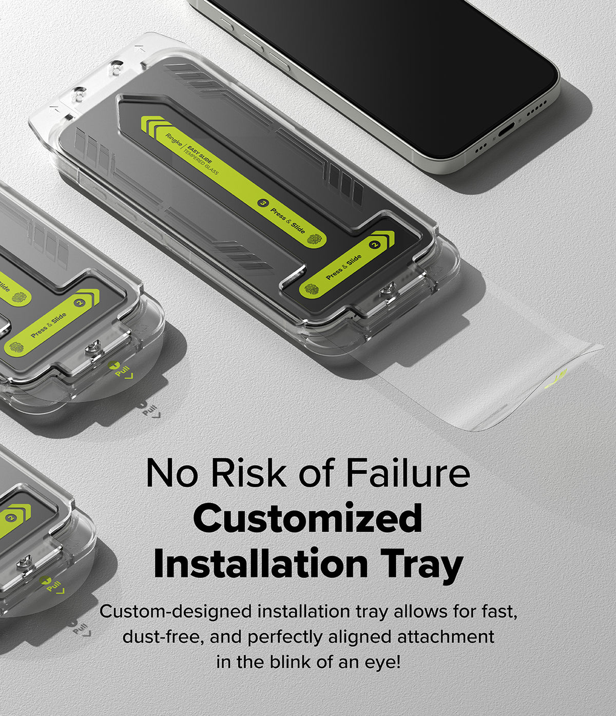 iPhone 17e / 16e Screen Protector | Easy Slide Tempered Glass - iPhone 17e / 16e Screen Protector - Easy slide installation tray with tempered glass for precise smartphone alignment.