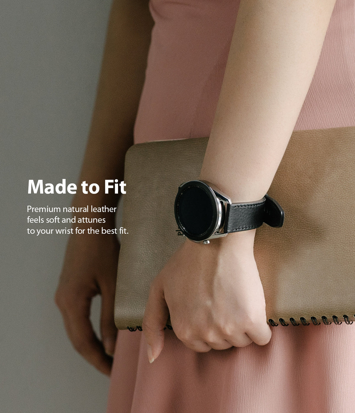 Watch Lug 20mm | Leather One Classic Band - Person wearing a black leather watch band on a silver smartwatch.