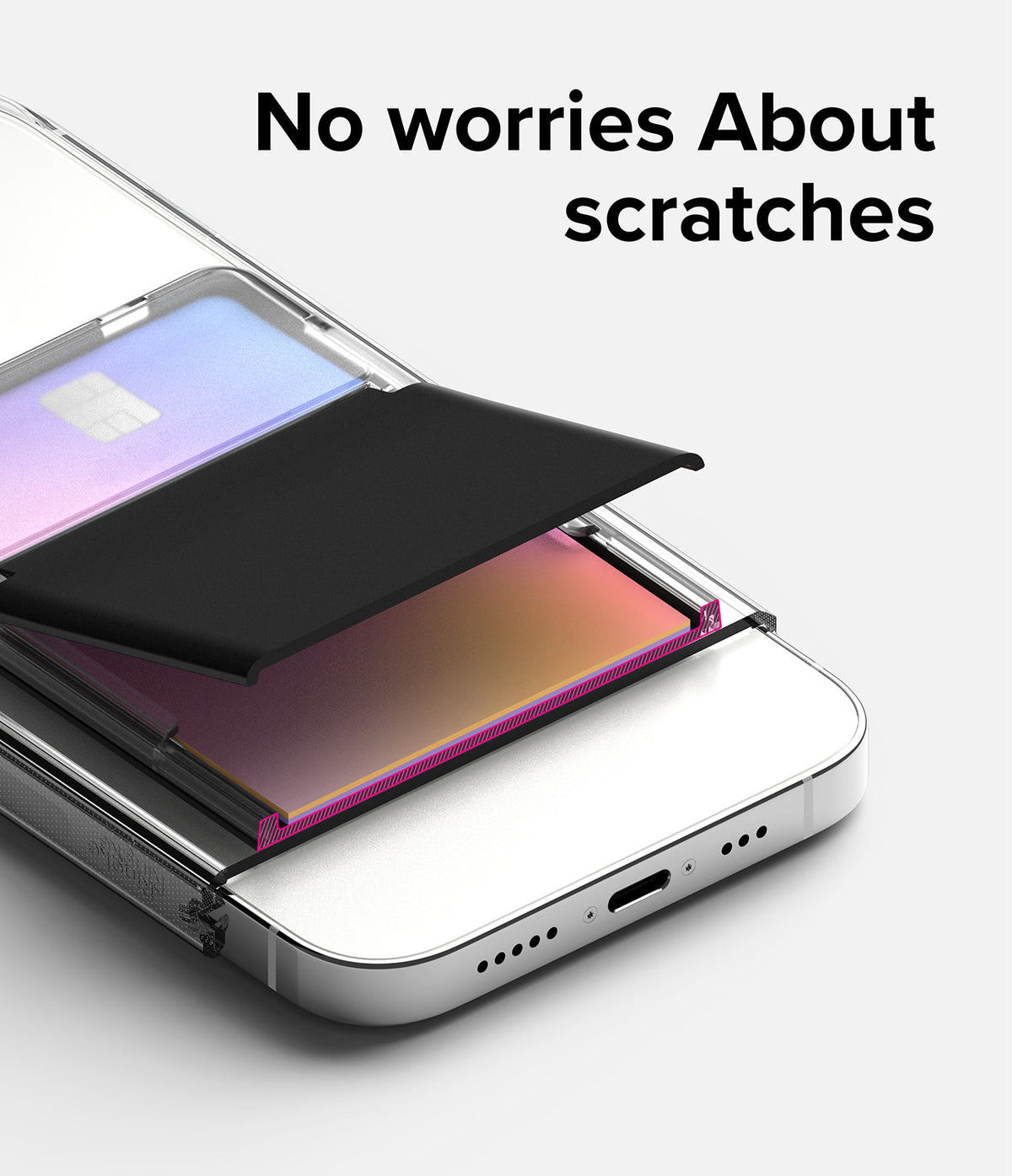 Card Holder | Magnetic Stand Slot - A black protective flap on a phone card holder prevents scratches on stored cards.