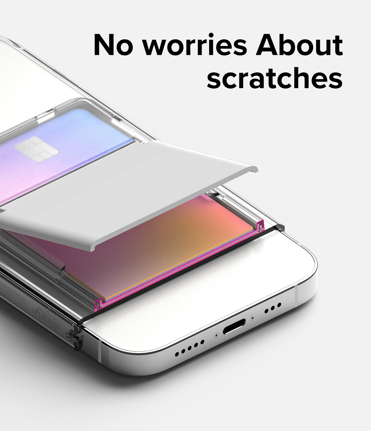 Card Holder | Magnetic Stand Slot - A clear phone case with a protective flap covering a card slot to prevent scratches.