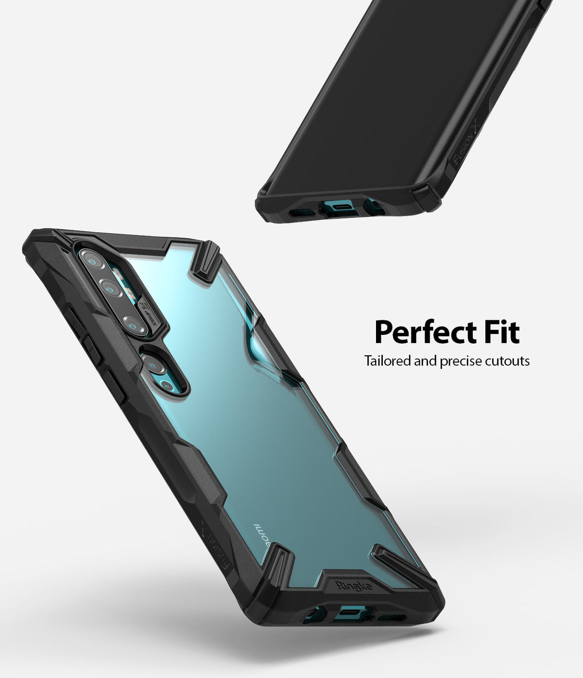 Mi Note 10 / 10 Pro Case | Fusion-X - Black rugged phone case with clear back and precise cutouts for camera and ports.