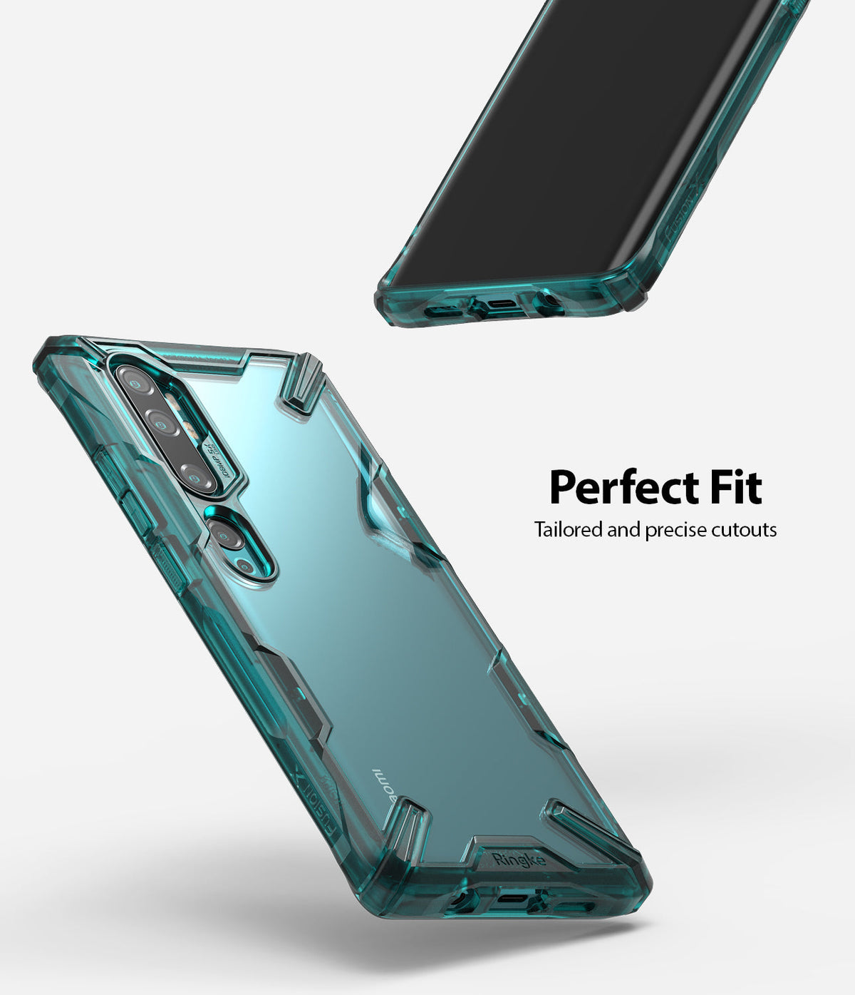 Mi Note 10 / 10 Pro Case | Fusion-X - Teal transparent phone case with reinforced corners and precise port cutouts.