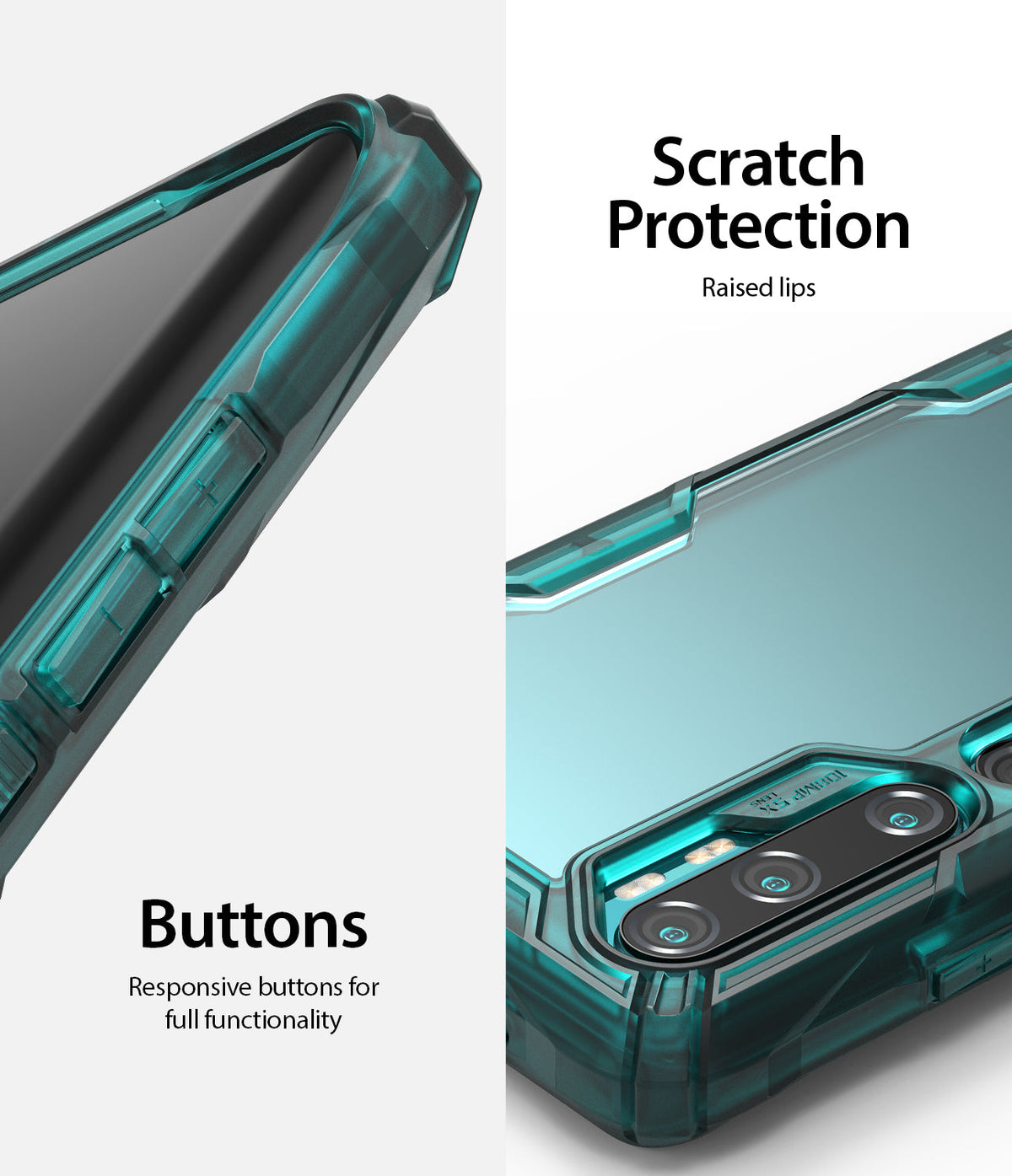 Mi Note 10 / 10 Pro Case | Fusion-X - Teal protective phone case highlighting responsive buttons and raised camera lips.