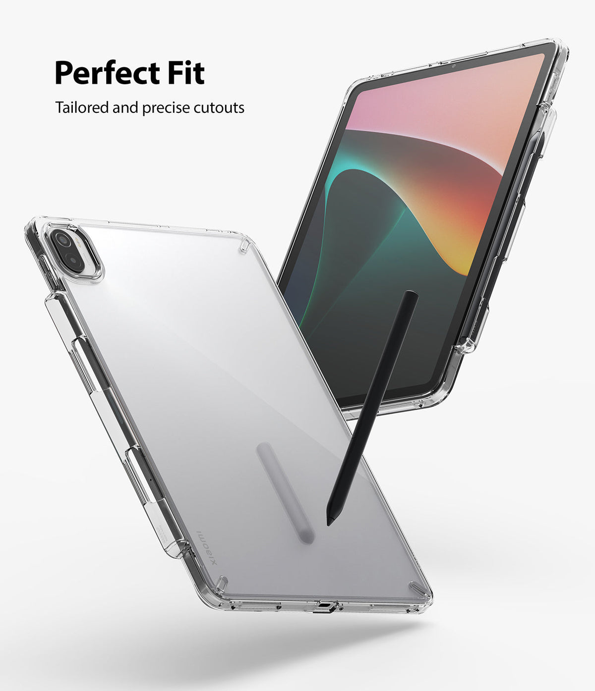 Xiaomi Pad 5 / 5 Pro | Fusion - Clear protective case on a tablet with a stylus, showing precise cutouts and fit.