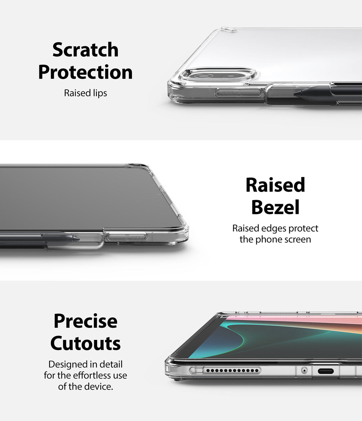 Xiaomi Pad 5 / 5 Pro | Fusion - Clear tablet case showing raised lips, screen protection, and precise port cutouts.