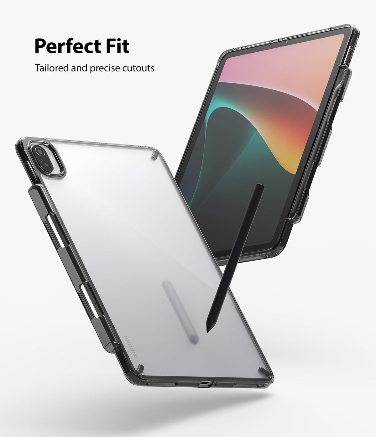 Xiaomi Pad 5 / 5 Pro | Fusion - Clear protective case on a tablet with a stylus, showing precise cutouts and fit.