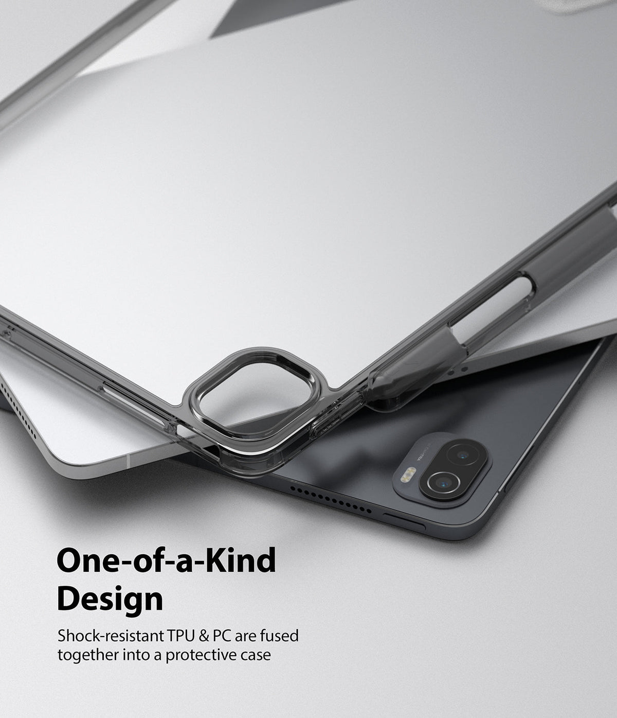 Xiaomi Pad 5 / 5 Pro | Fusion - A transparent protective case resting on a silver and a dark grey tablet.