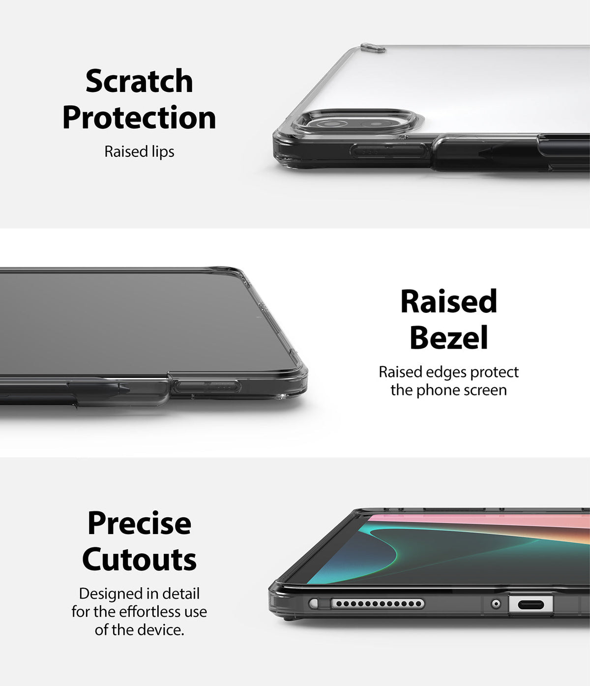 Xiaomi Pad 5 / 5 Pro | Fusion - Close-ups showing raised camera lips, screen-protecting bezels, and precise port cutouts.