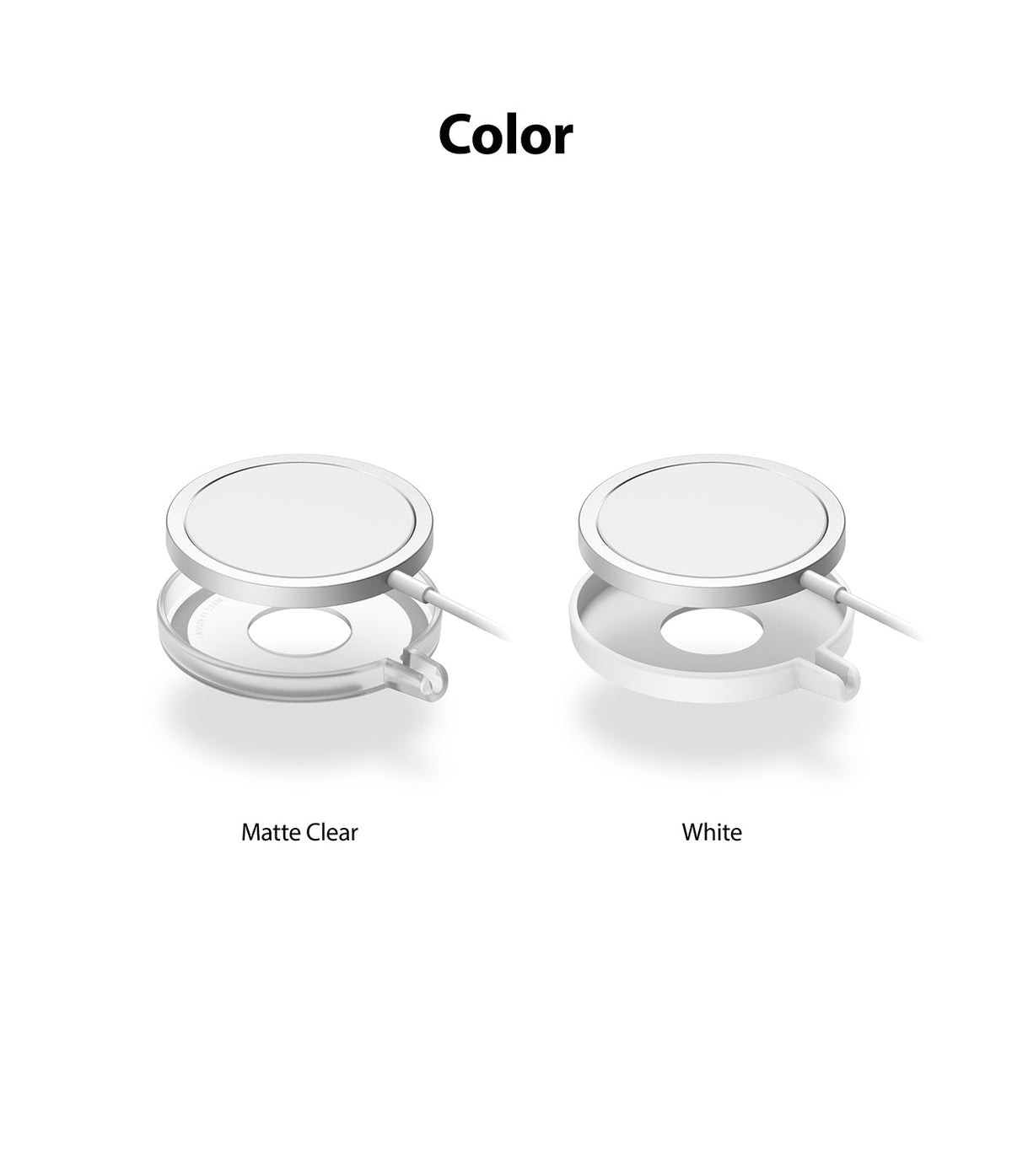 MagSafe Charger Case | Slim - Two MagSafe chargers shown in matte clear and white cases against a white background.