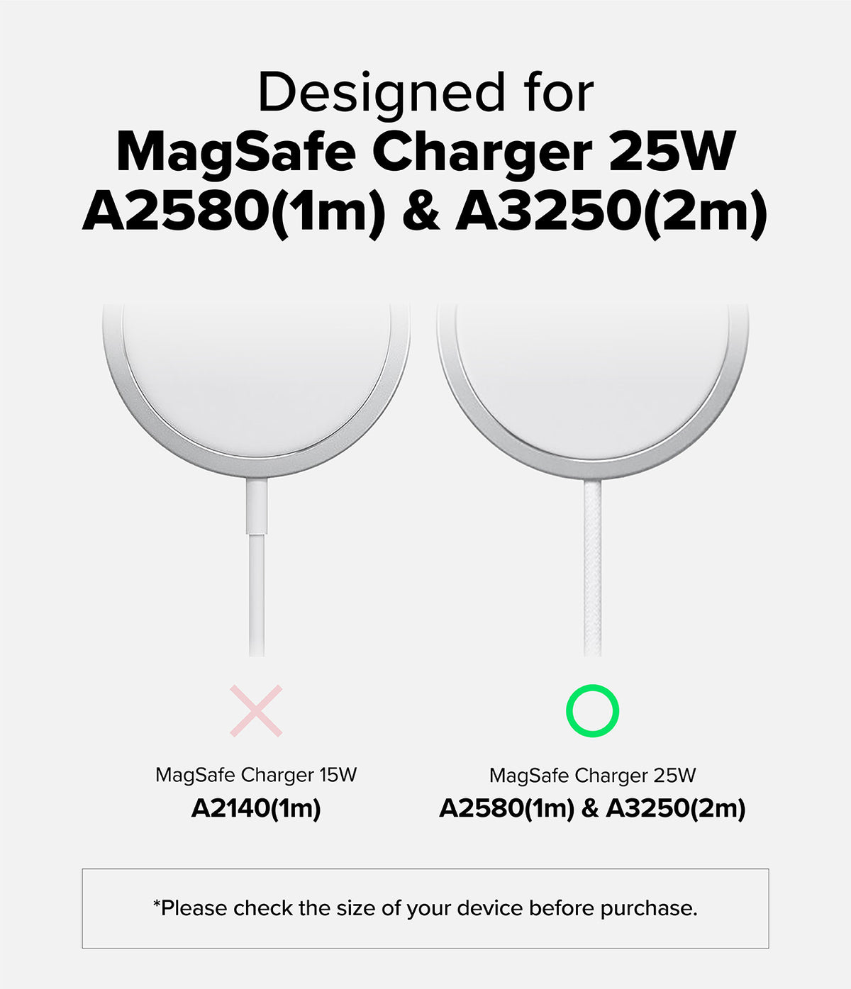 MagSafe (2024) Charger Case | Slim - Matte Clear - Comparison chart showing compatibility with 25W MagSafe chargers.