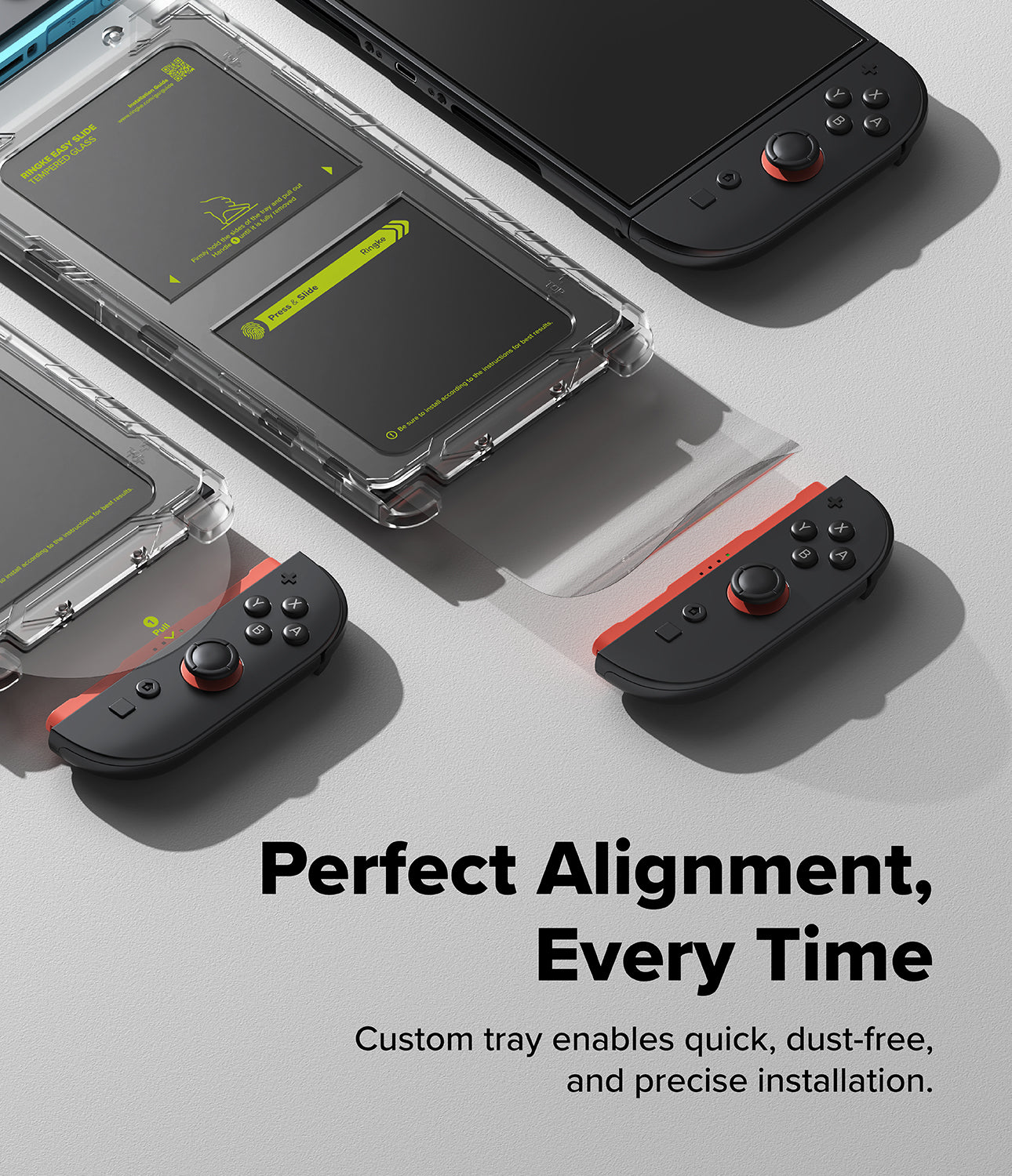 Nintendo Switch 2 | Easy Slide Tempered Glass - Installation tray for precise screen protector application on a console.