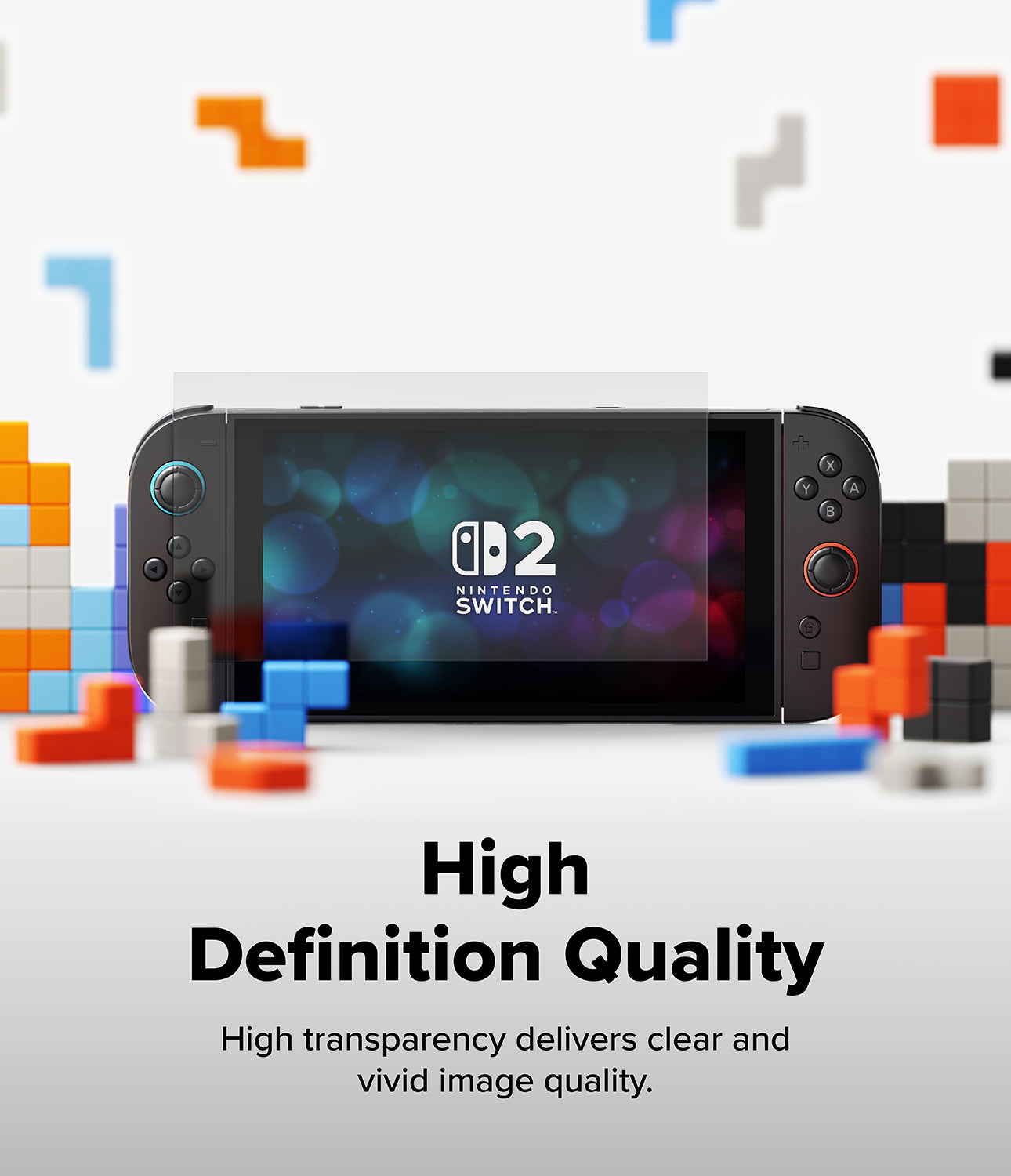 Nintendo Switch 2 | Easy Slide Tempered Glass - A tempered glass screen protector hovering over a Nintendo Switch 2 console.