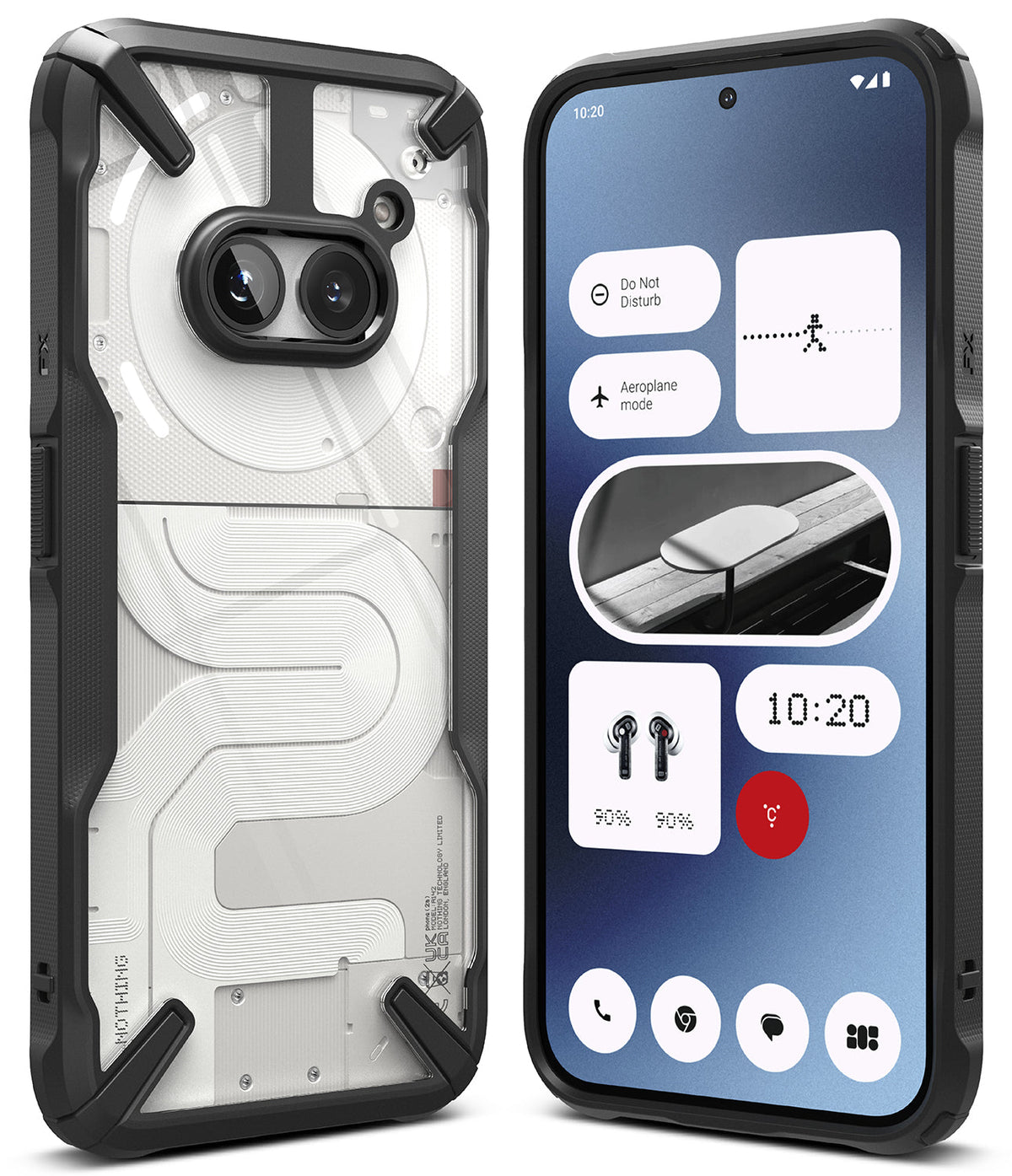 Nothing Phone (2a) / (2a) Plus Case | Fusion-X - Black rugged case on a Nothing phone showing back design and screen.