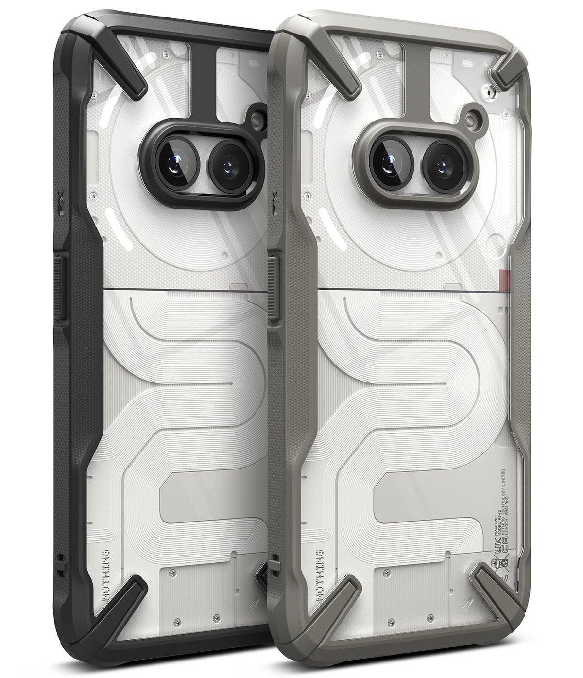 Nothing Phone (2a) / (2a) Plus Case | Fusion-X - Two rugged, transparent phone cases in black and gray side-by-side.