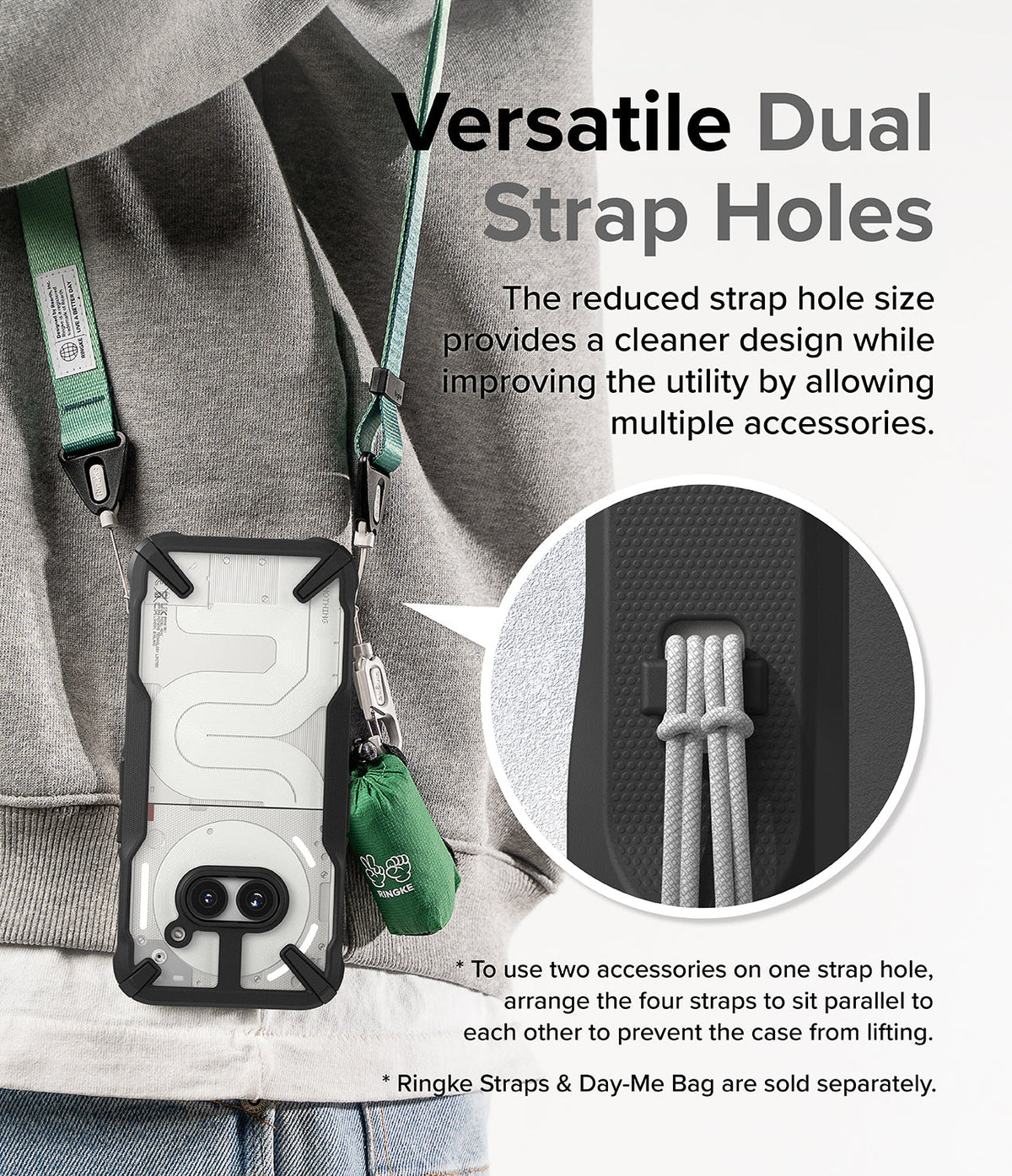Nothing Phone (2a) / (2a) Plus Case | Fusion-X - A phone case with dual strap holes holding multiple accessories.