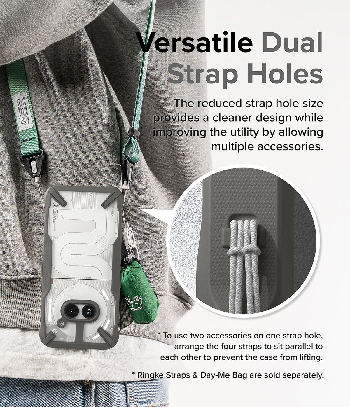 Nothing Phone (2a) / (2a) Plus Case | Fusion-X - Phone case with dual strap holes holding two accessories on a lanyard.