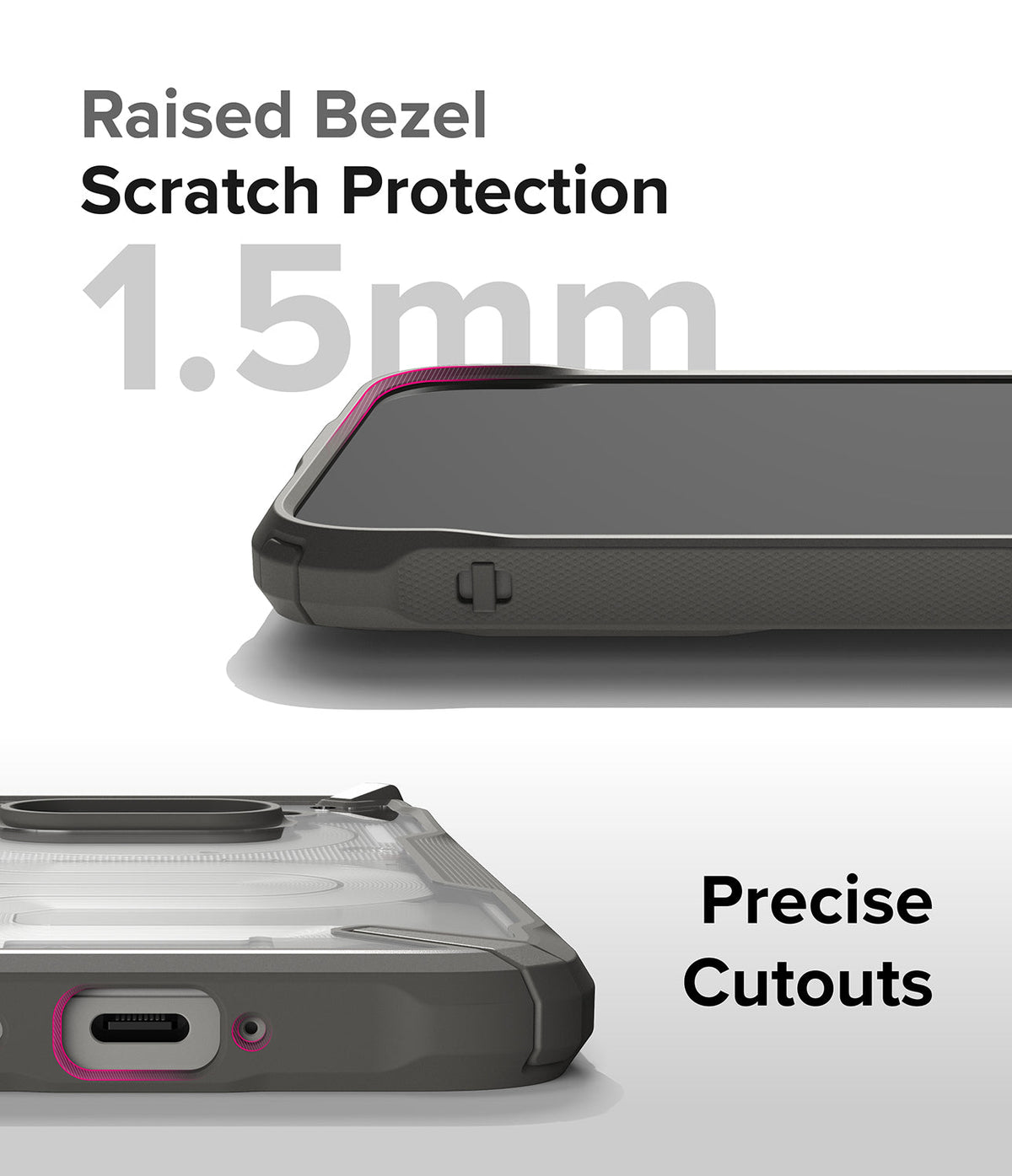 Nothing Phone (2a) / (2a) Plus Case | Fusion-X - Close-up of phone case showing 1.5mm raised bezel and precise port cutouts.