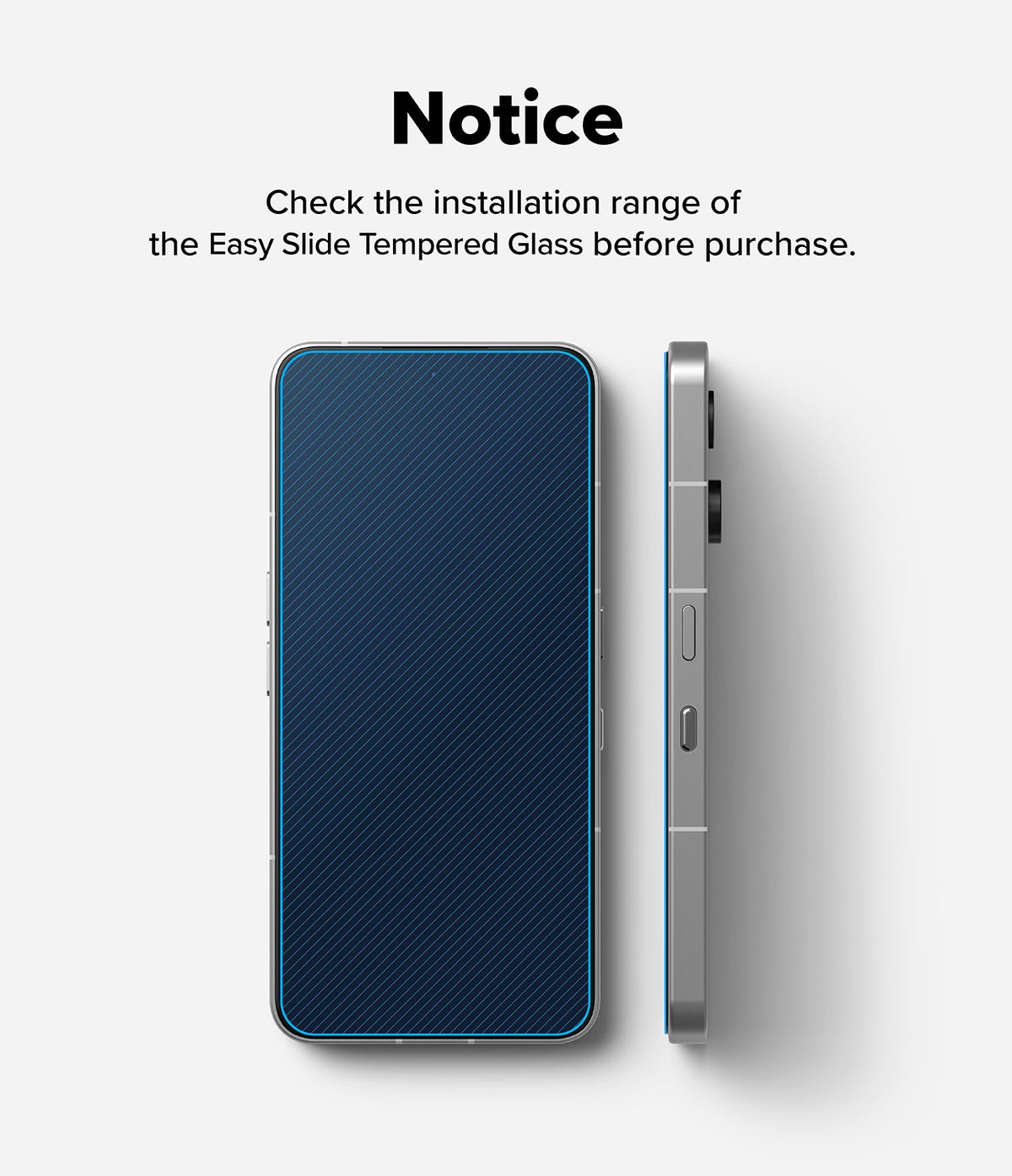 Nothing Phone (3) Screen Protector | Easy Slide Tempered Glass - Nothing Phone (3) Screen Protector - Front and side views of a smartphone showing the screen protector installation area.