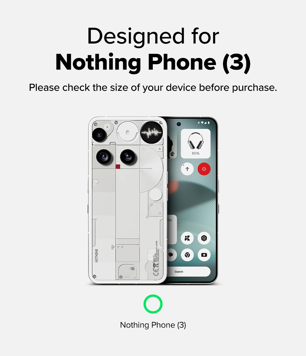 Nothing Phone (3) Screen Protector | Easy Slide Tempered Glass - Nothing Phone (3) Screen Protector - Front and back view of a Nothing Phone (3) with text confirming device compatibility.