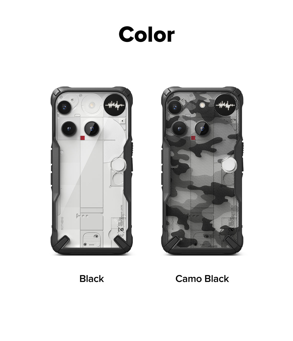 Nothing Phone (3) Case | Fusion-X - Two Nothing Phone (3) devices in black and camo black Fusion-X cases side by side.