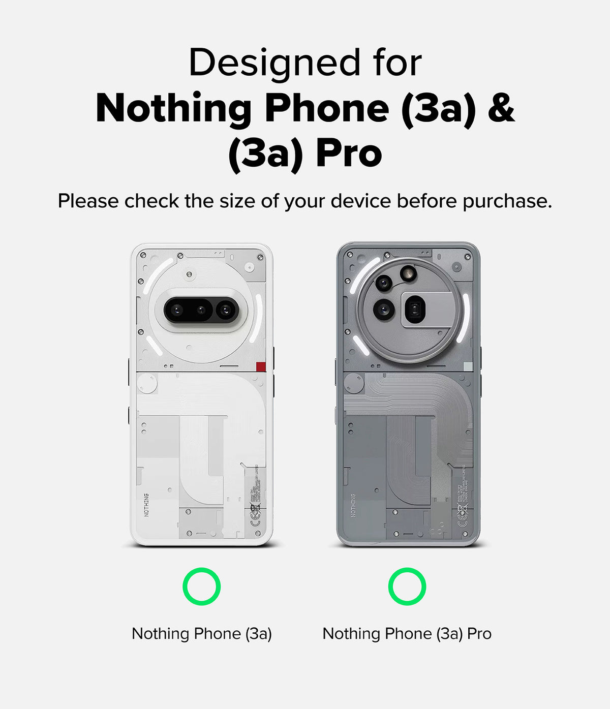 Nothing Phone (3a) / (3a) Pro Screen Protector | Easy Slide Tempered Glass - Comparison of white Nothing Phone (3a) and grey (3a) Pro back panels.