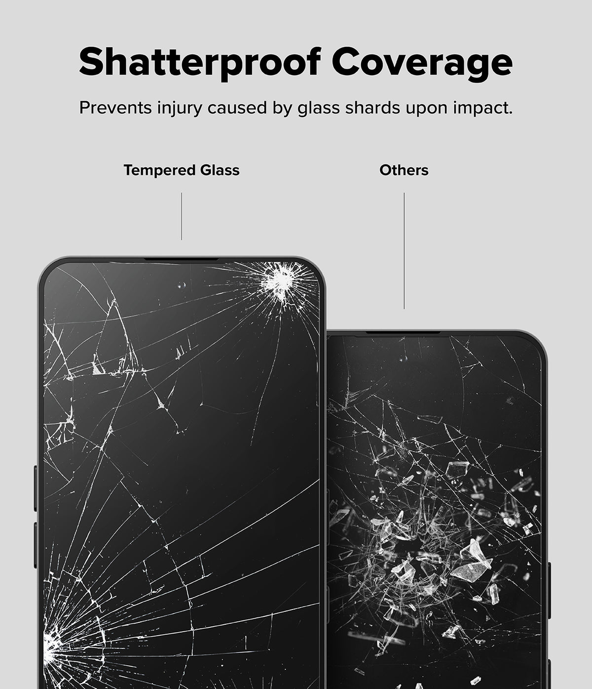 Nothing Phone (3a) / (3a) Pro Screen Protector | Easy Slide Tempered Glass - Comparison showing tempered glass holding shards together vs others.