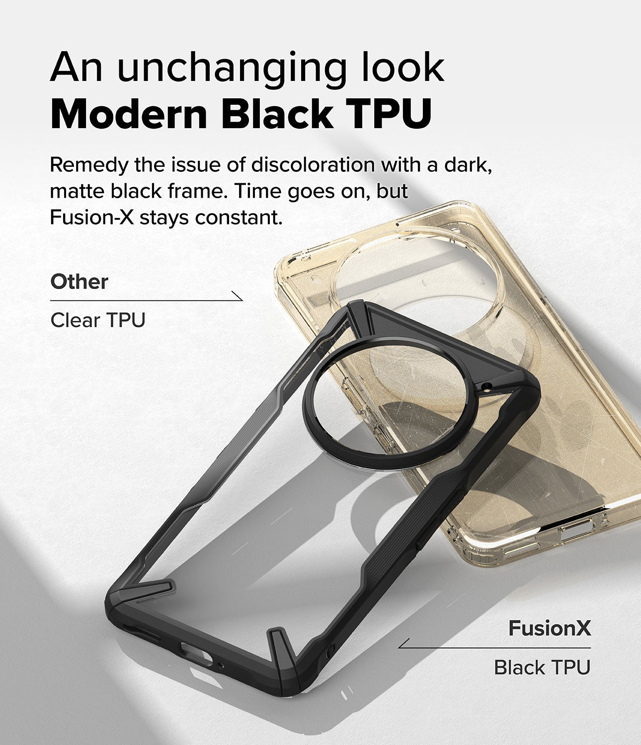 Nothing Phone (3a) Pro Case | Fusion-X - Comparison of a yellowed clear case and a durable black Fusion-X phone case.