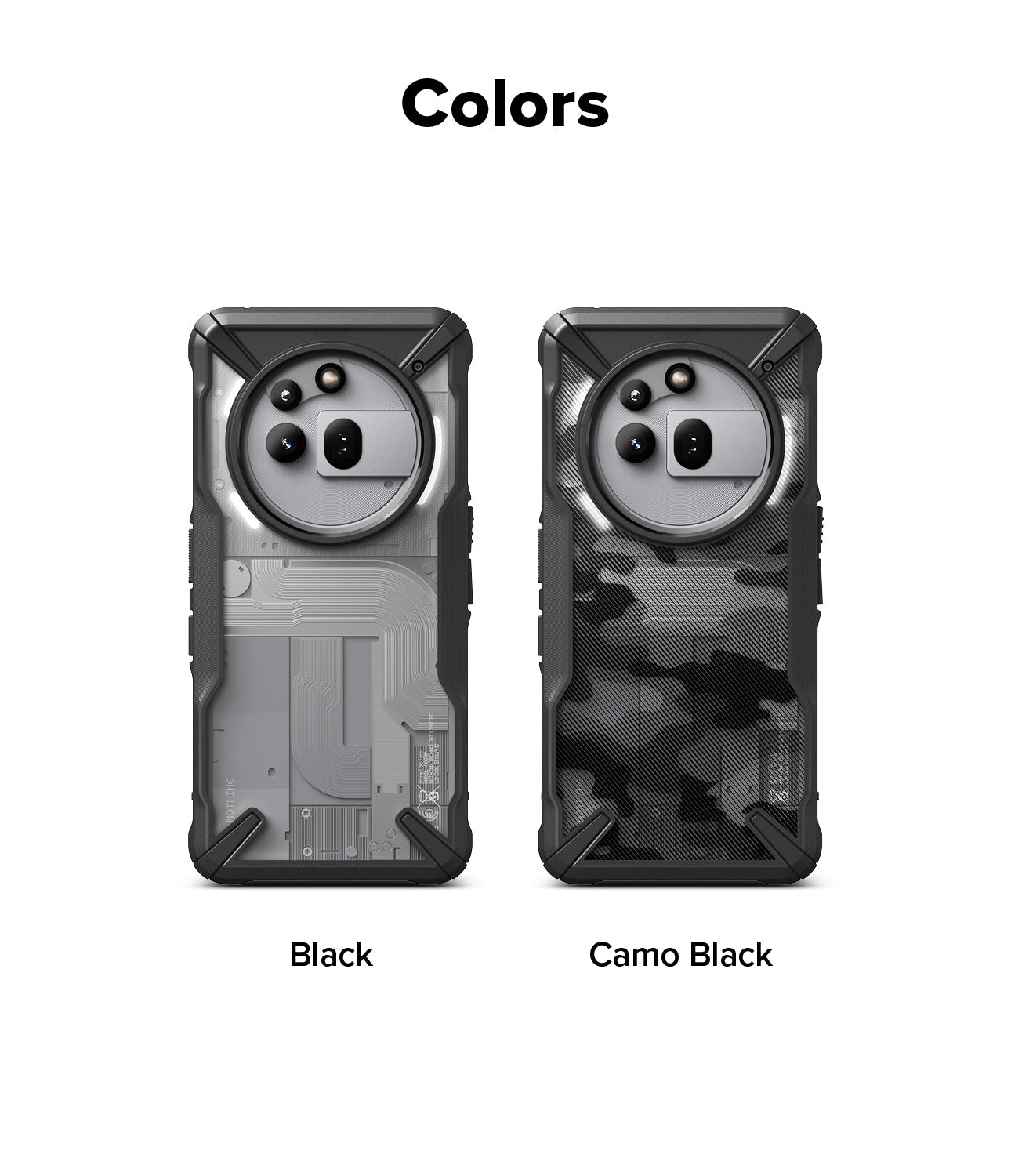 Nothing Phone (3a) Pro Case | Fusion-X - Two Fusion-X cases for Nothing Phone (3a) Pro in Black and Camo Black side-by-side.